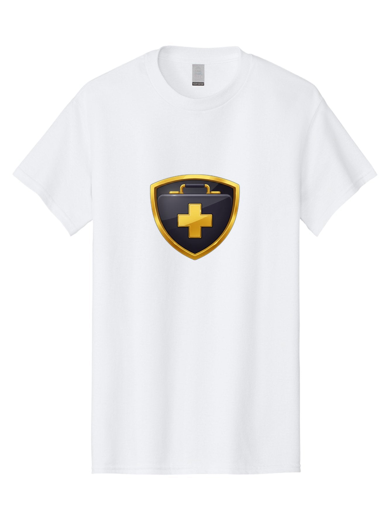 First-Aid-Kit-Shield Men'S Graphic Tee, 100% Cotton, Comfortable Casual Summer Wear, Machine Washable, First Aid Kit, Medical Shield, Healthcare Logo, Gold Cross, Emergency Medical Services, Medical Supplies, Health Protection, Safety Icon Baa684