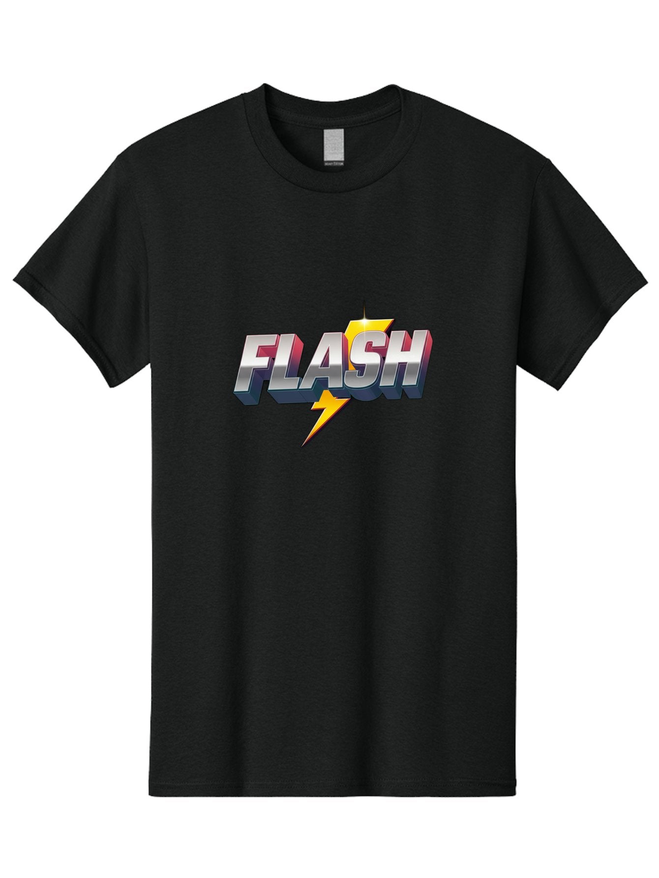 Flash Men'S Graphic Tee, 100% Cotton, Comfortable Casual Summer Wear, Machine Washable, Silver 3D Text, Yellow Lightning Bolt, Super Speed, Superhero Logo, Comic Book Style, Dynamic Graphics, Energetic Vibe, Bold Typography Baa686