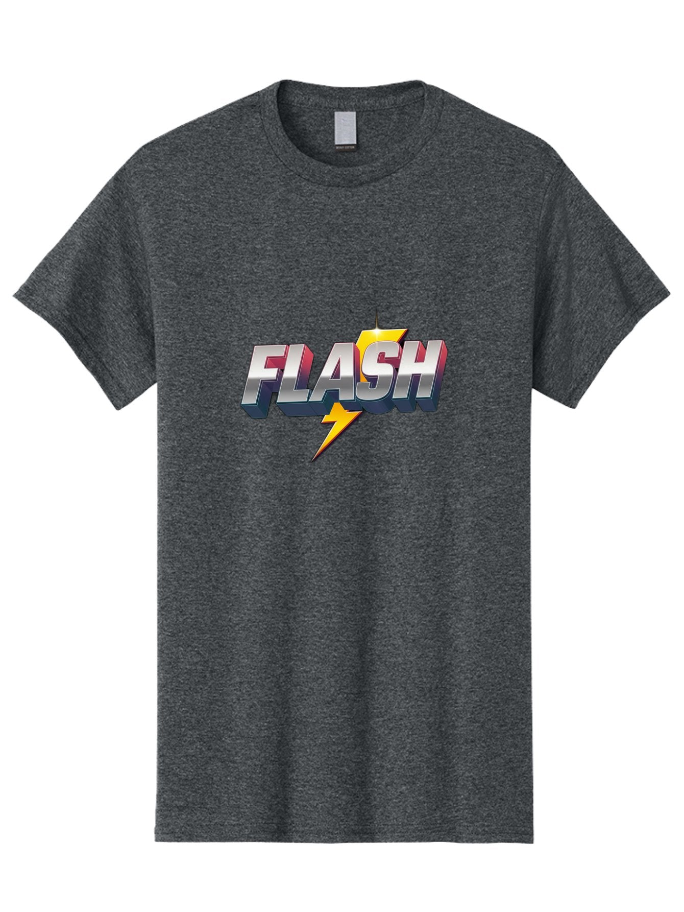 Flash Men'S Graphic Tee, 100% Cotton, Comfortable Casual Summer Wear, Machine Washable, Silver 3D Text, Yellow Lightning Bolt, Super Speed, Superhero Logo, Comic Book Style, Dynamic Graphics, Energetic Vibe, Bold Typography Baa686 6