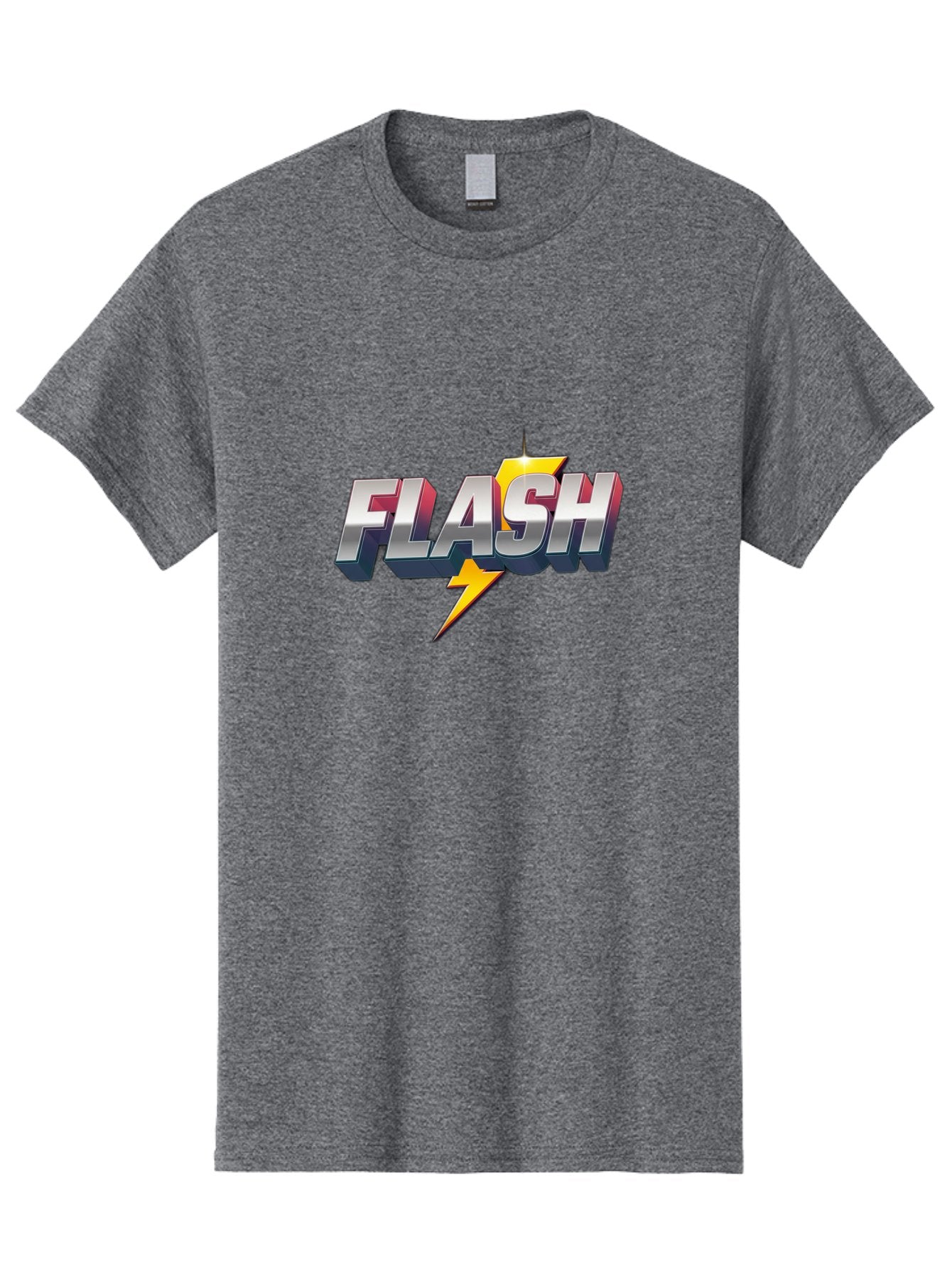 Flash Men'S Graphic Tee, 100% Cotton, Comfortable Casual Summer Wear, Machine Washable, Silver 3D Text, Yellow Lightning Bolt, Super Speed, Superhero Logo, Comic Book Style, Dynamic Graphics, Energetic Vibe, Bold Typography Baa686 12