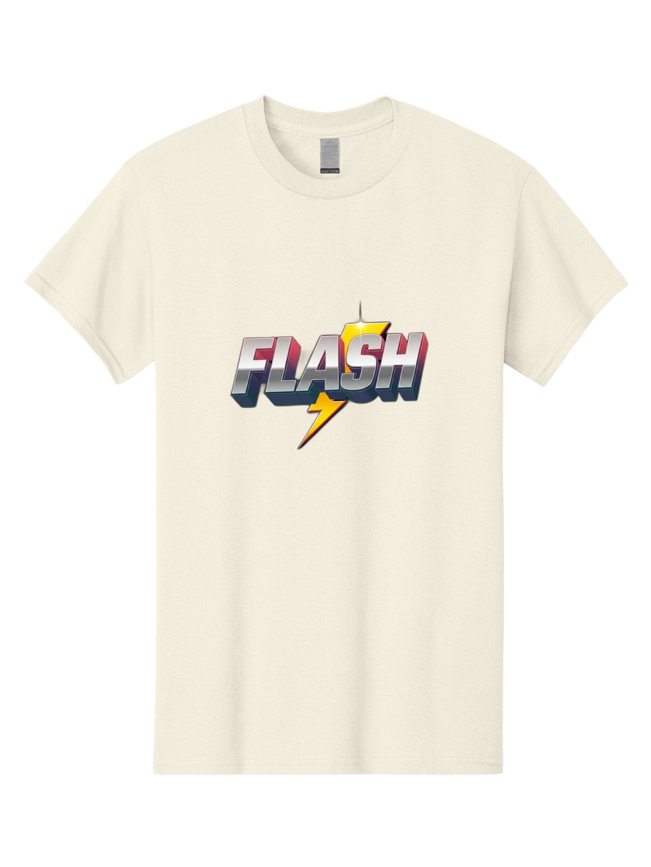 Flash Men'S Graphic Tee, 100% Cotton, Comfortable Casual Summer Wear, Machine Washable, Silver 3D Text, Yellow Lightning Bolt, Super Speed, Superhero Logo, Comic Book Style, Dynamic Graphics, Energetic Vibe, Bold Typography Baa686