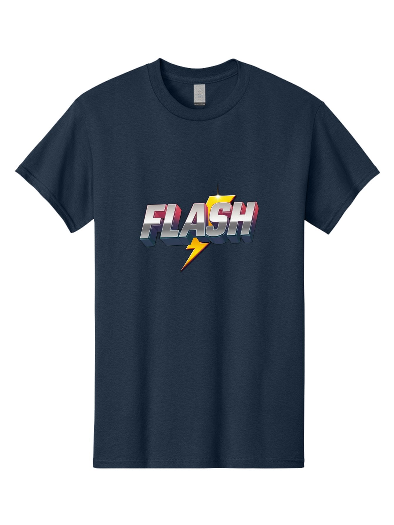 Flash Men'S Graphic Tee, 100% Cotton, Comfortable Casual Summer Wear, Machine Washable, Silver 3D Text, Yellow Lightning Bolt, Super Speed, Superhero Logo, Comic Book Style, Dynamic Graphics, Energetic Vibe, Bold Typography Baa686 3