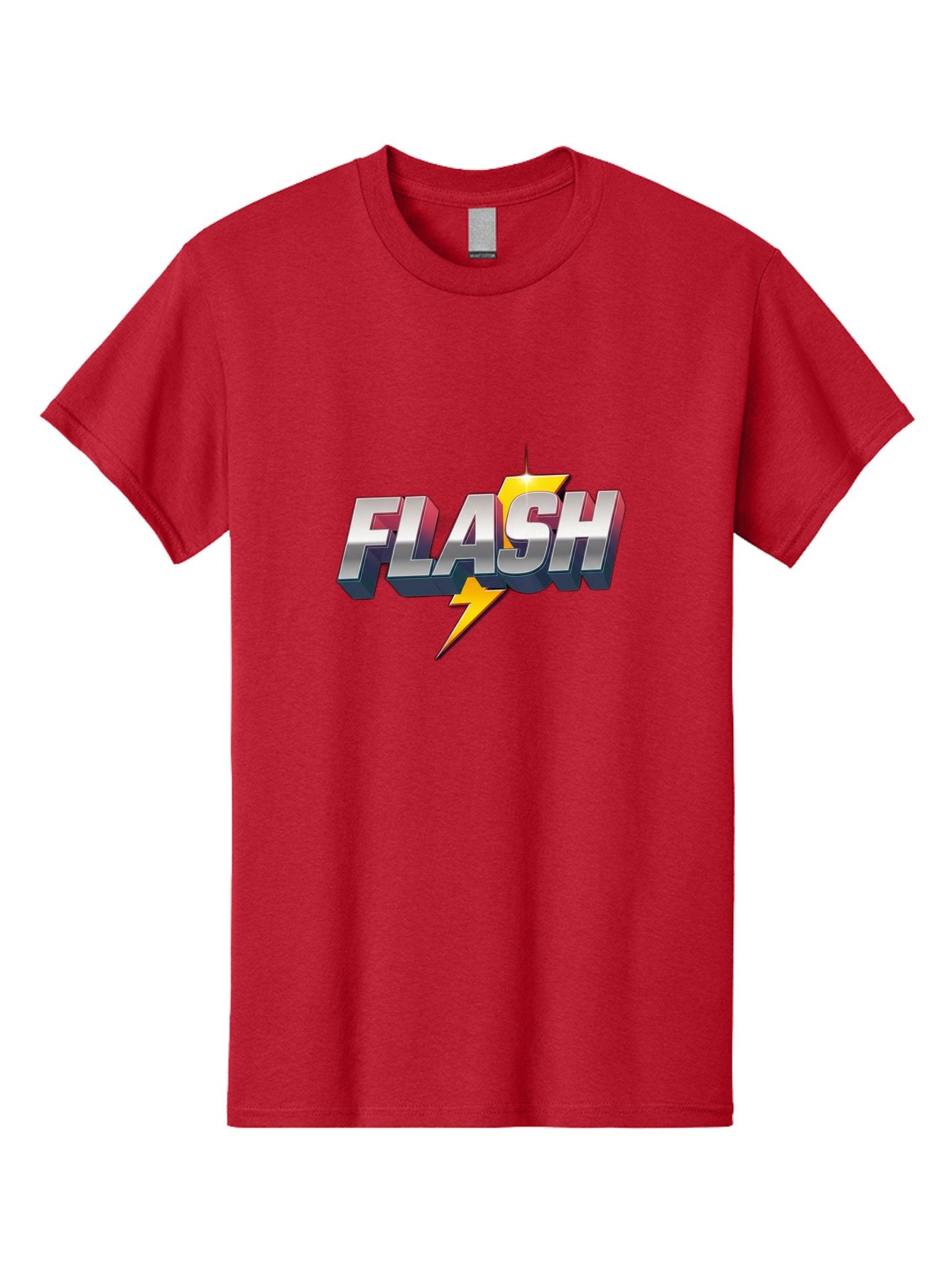 Flash Men'S Graphic Tee, 100% Cotton, Comfortable Casual Summer Wear, Machine Washable, Silver 3D Text, Yellow Lightning Bolt, Super Speed, Superhero Logo, Comic Book Style, Dynamic Graphics, Energetic Vibe, Bold Typography Baa686 9