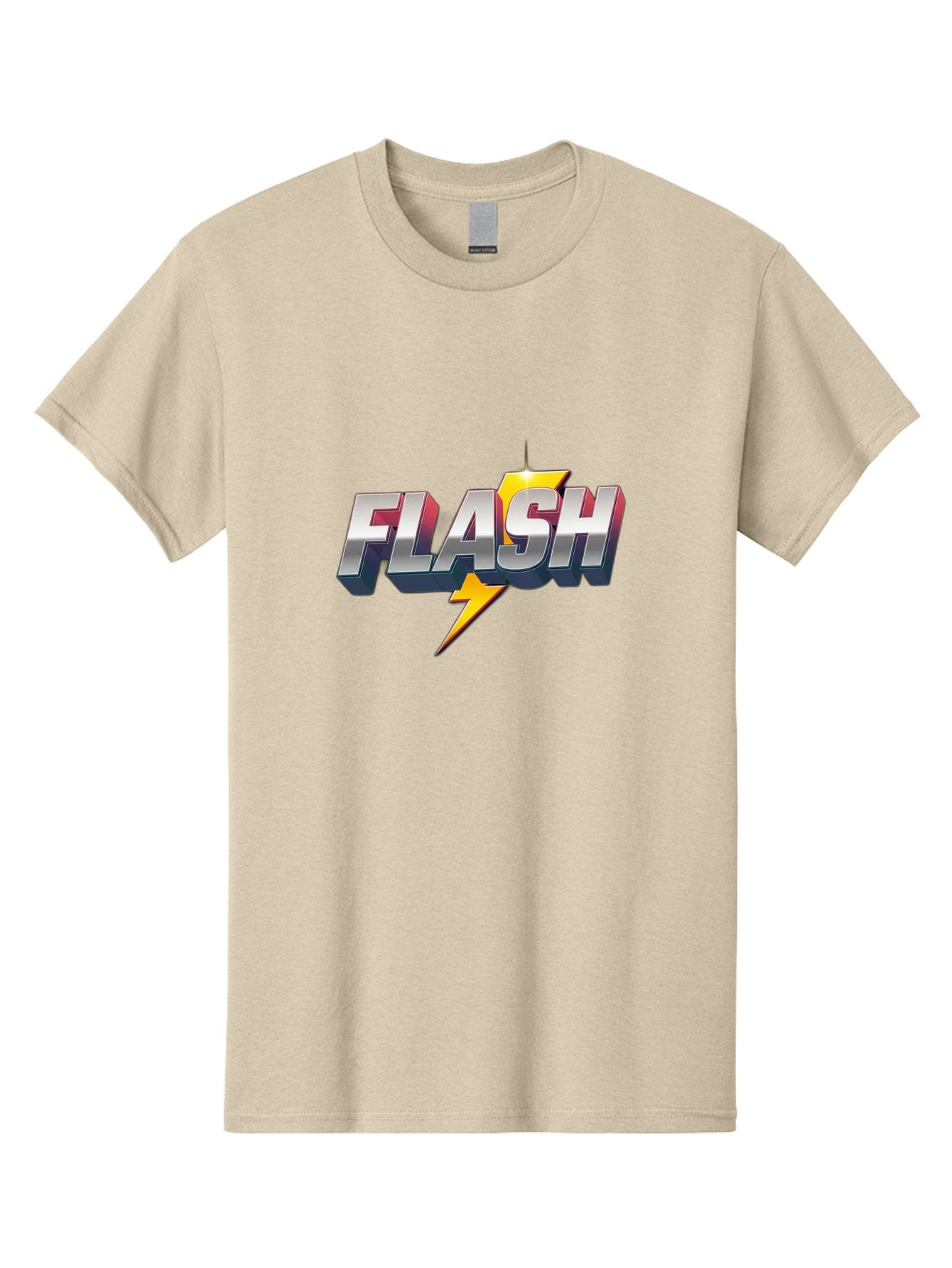Flash Men'S Graphic Tee, 100% Cotton, Comfortable Casual Summer Wear, Machine Washable, Silver 3D Text, Yellow Lightning Bolt, Super Speed, Superhero Logo, Comic Book Style, Dynamic Graphics, Energetic Vibe, Bold Typography Baa686 8