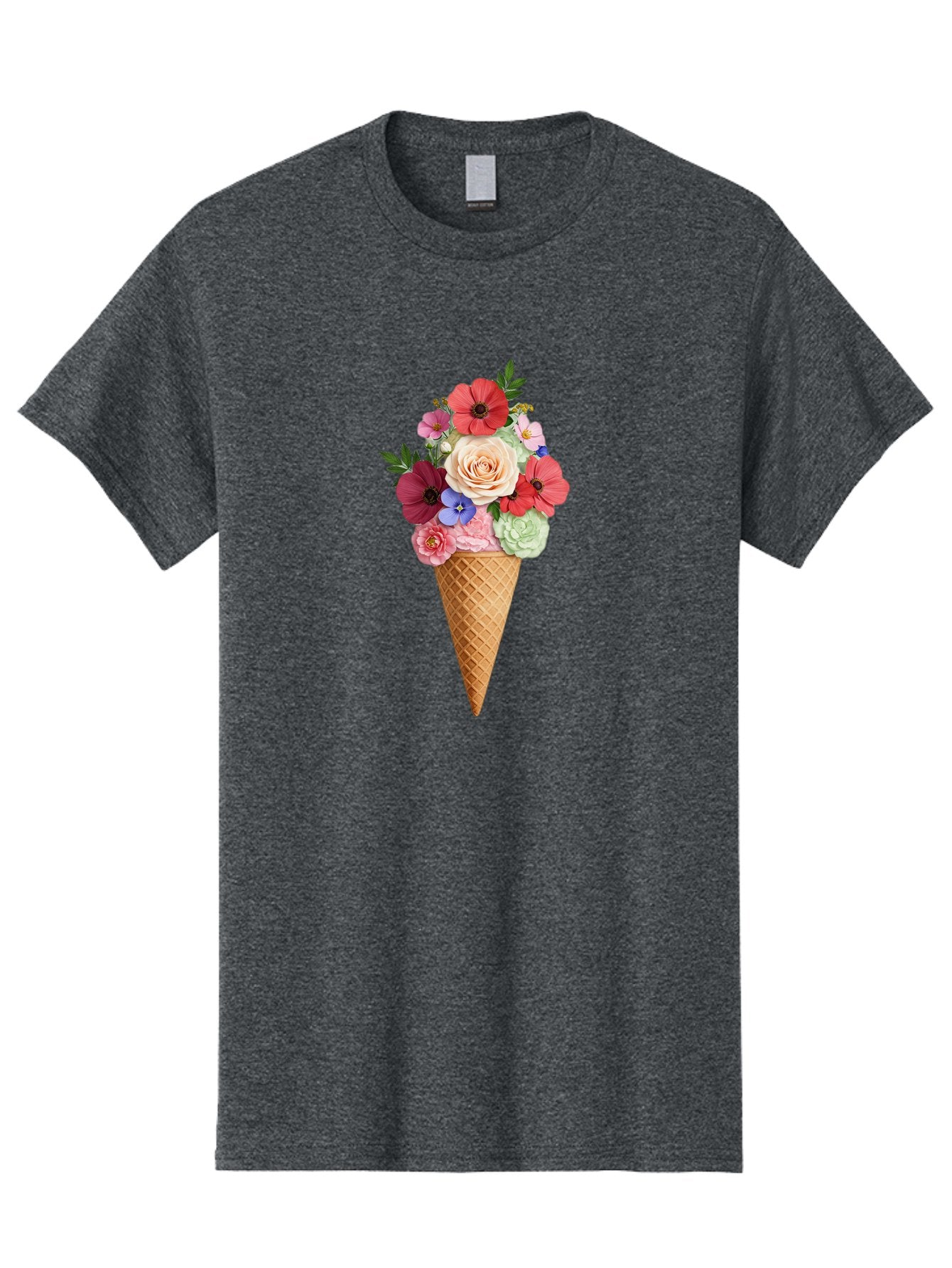 Flower-Ice-Cream-Cone Men'S Graphic Tee, 100% Cotton, Comfortable Casual Summer Wear, Machine Washable, Ice Cream Cone, Flowers, Floral Arrangement, Roses, Poppies, Pastel Colors, Summer Vibes, Sweet Treats, Creative Design, Floral Bouquet Baa688 7