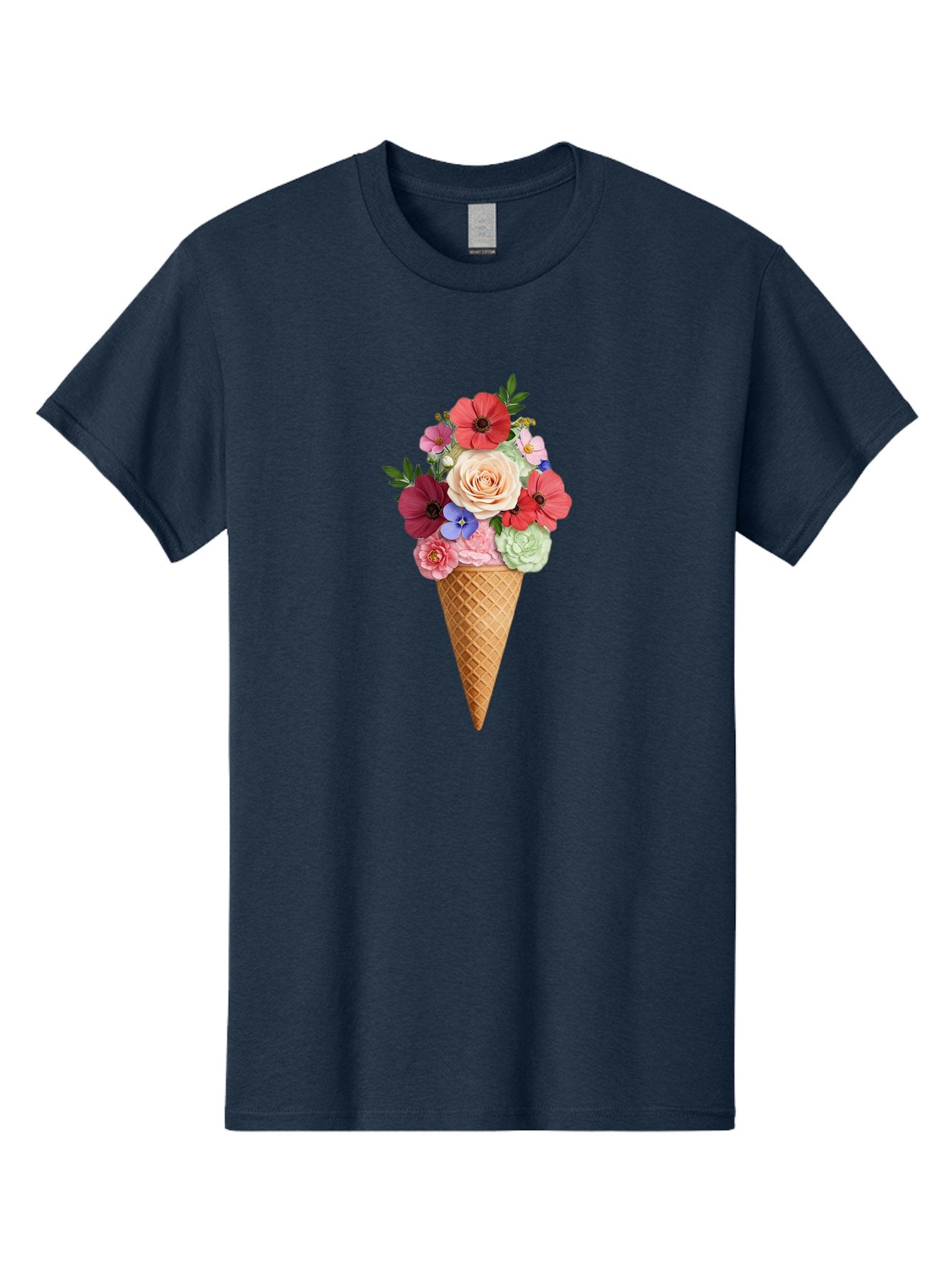 Flower-Ice-Cream-Cone Men'S Graphic Tee, 100% Cotton, Comfortable Casual Summer Wear, Machine Washable, Ice Cream Cone, Flowers, Floral Arrangement, Roses, Poppies, Pastel Colors, Summer Vibes, Sweet Treats, Creative Design, Floral Bouquet Baa688 14