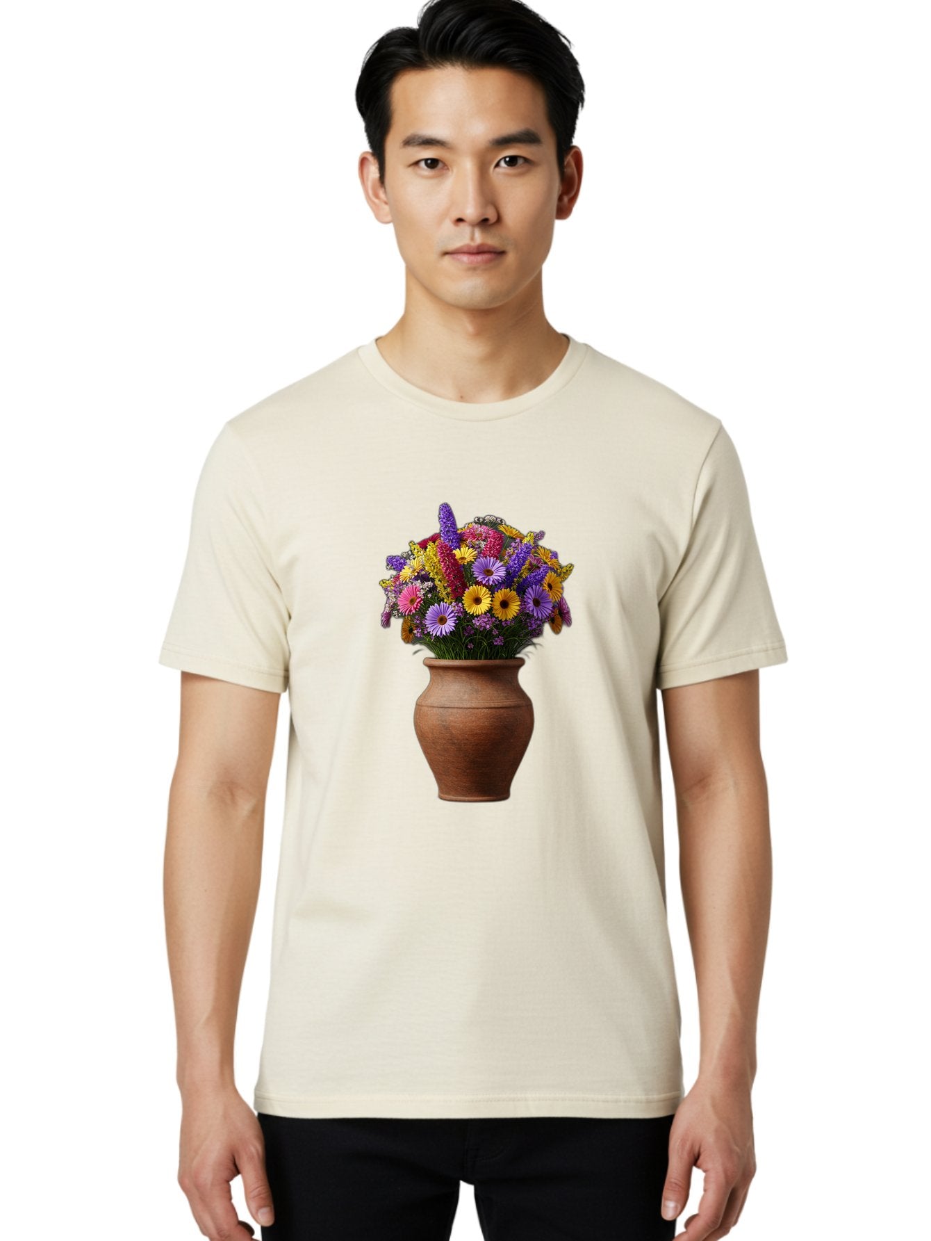 Flower-Pot Men'S Graphic Tee, 100% Cotton, Comfortable Casual Summer Wear, Machine Washable, Colorful Flowers, Floral Arrangement, Mixed Blooms, Vibrant Petals, Clay Vase, Flower Bouquet, Wildflowers, Garden Flowers, Floral Decor Baa689 26