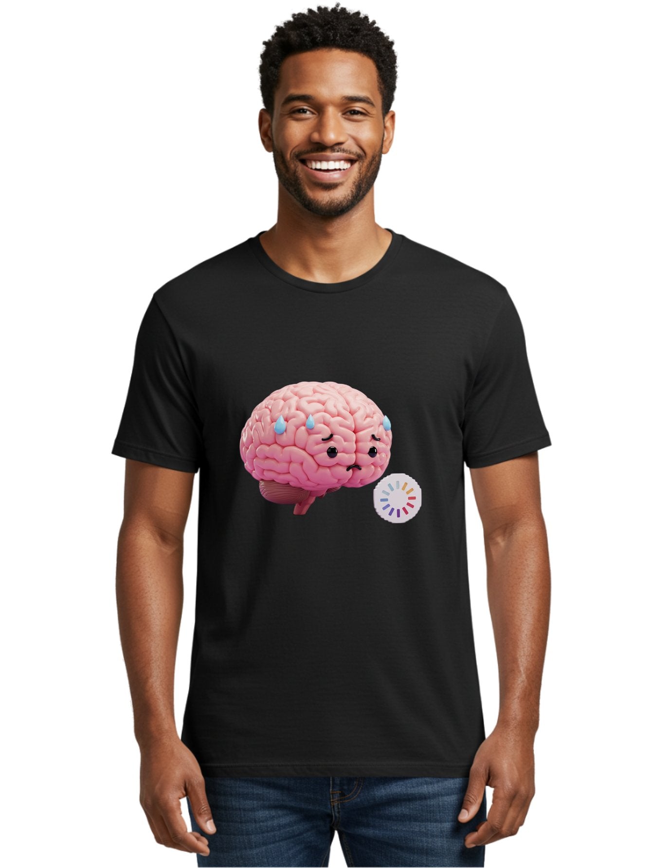 Frowning-Brain Men'S Graphic Tee, 100% Cotton, Comfortable Casual Summer Wear, Machine Washable, Cartoon Brain, Sad Face, Blue Tears, Frowning, Unhappy, Circular Color Palette, Brain Model, Emotional Expression, Human Anatomy Baa692 22