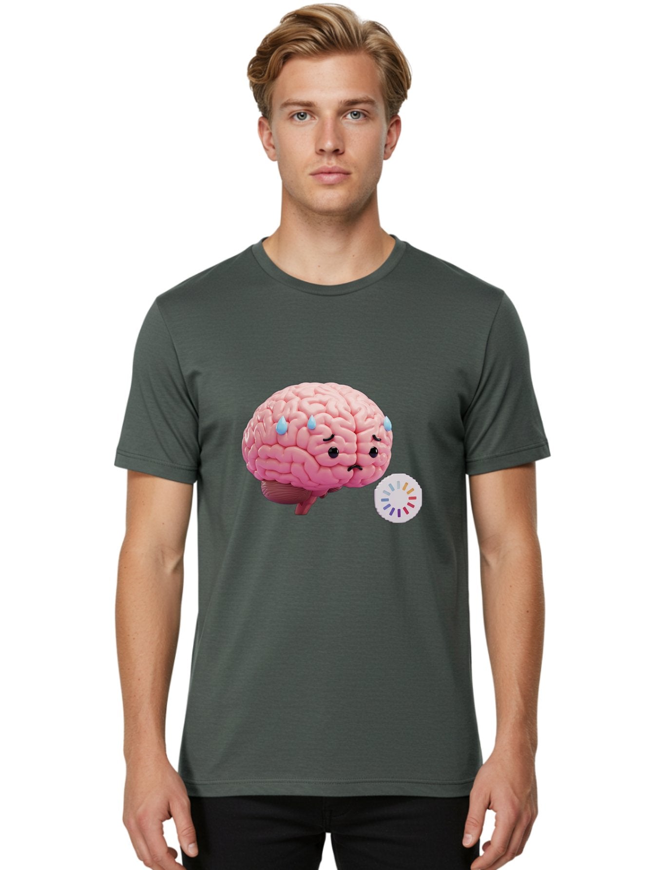 Frowning-Brain Men'S Graphic Tee, 100% Cotton, Comfortable Casual Summer Wear, Machine Washable, Cartoon Brain, Sad Face, Blue Tears, Frowning, Unhappy, Circular Color Palette, Brain Model, Emotional Expression, Human Anatomy Baa692 27