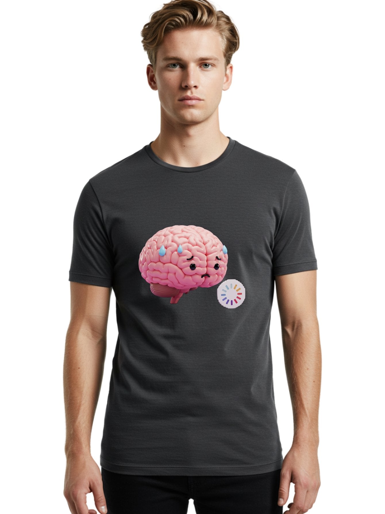 Frowning-Brain Men'S Graphic Tee, 100% Cotton, Comfortable Casual Summer Wear, Machine Washable, Cartoon Brain, Sad Face, Blue Tears, Frowning, Unhappy, Circular Color Palette, Brain Model, Emotional Expression, Human Anatomy Baa692 19