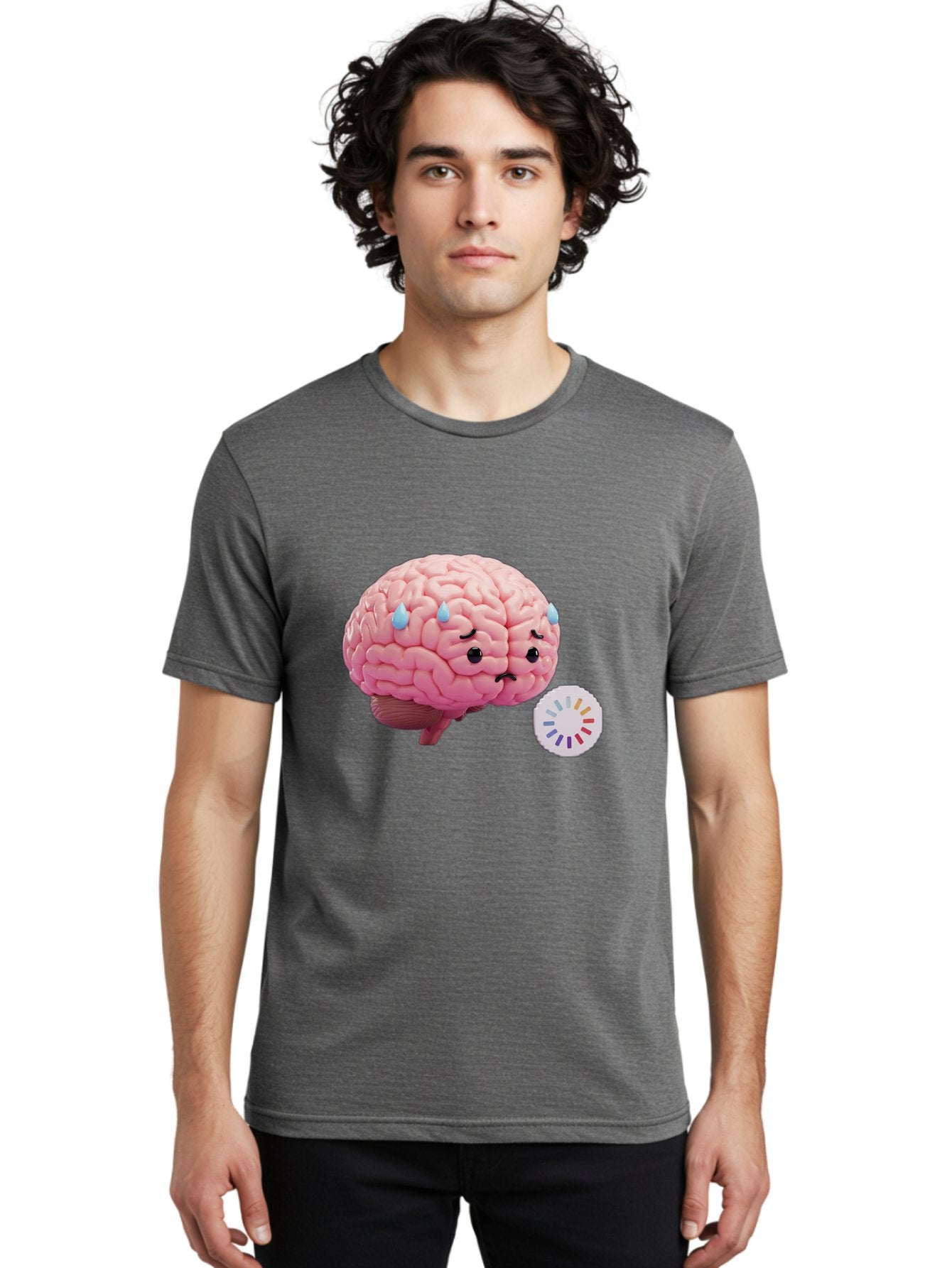 Frowning-Brain Men'S Graphic Tee, 100% Cotton, Comfortable Casual Summer Wear, Machine Washable, Cartoon Brain, Sad Face, Blue Tears, Frowning, Unhappy, Circular Color Palette, Brain Model, Emotional Expression, Human Anatomy Baa692 29