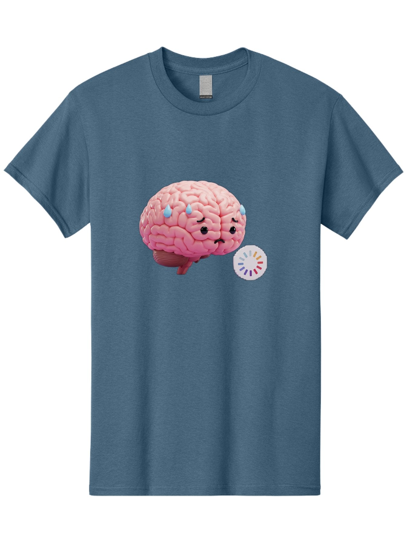 Frowning-Brain Men'S Graphic Tee, 100% Cotton, Comfortable Casual Summer Wear, Machine Washable, Cartoon Brain, Sad Face, Blue Tears, Frowning, Unhappy, Circular Color Palette, Brain Model, Emotional Expression, Human Anatomy Baa692 5