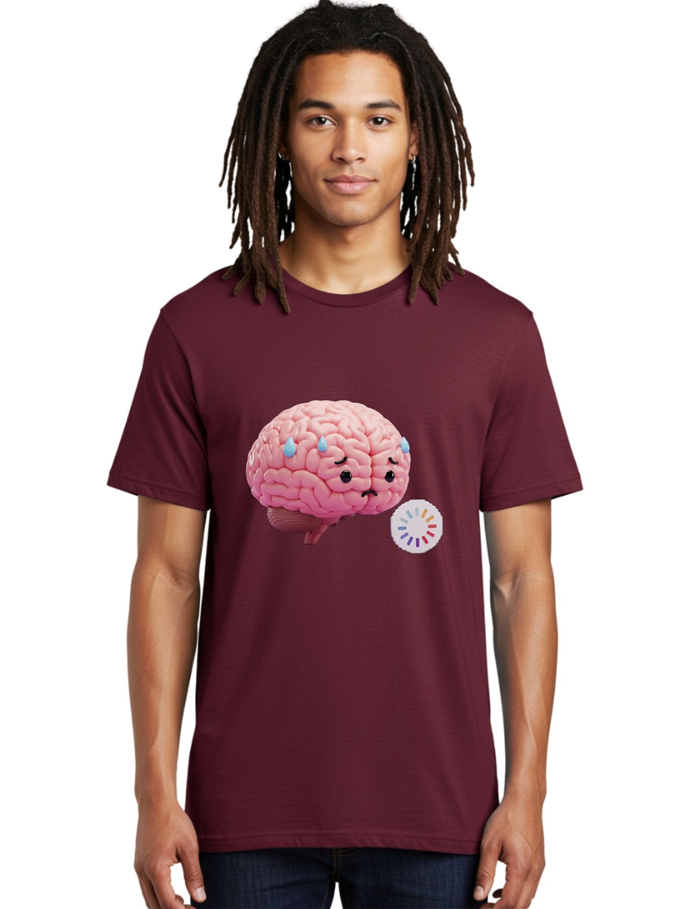 Frowning-Brain Men'S Graphic Tee, 100% Cotton, Comfortable Casual Summer Wear, Machine Washable, Cartoon Brain, Sad Face, Blue Tears, Frowning, Unhappy, Circular Color Palette, Brain Model, Emotional Expression, Human Anatomy Baa692 24