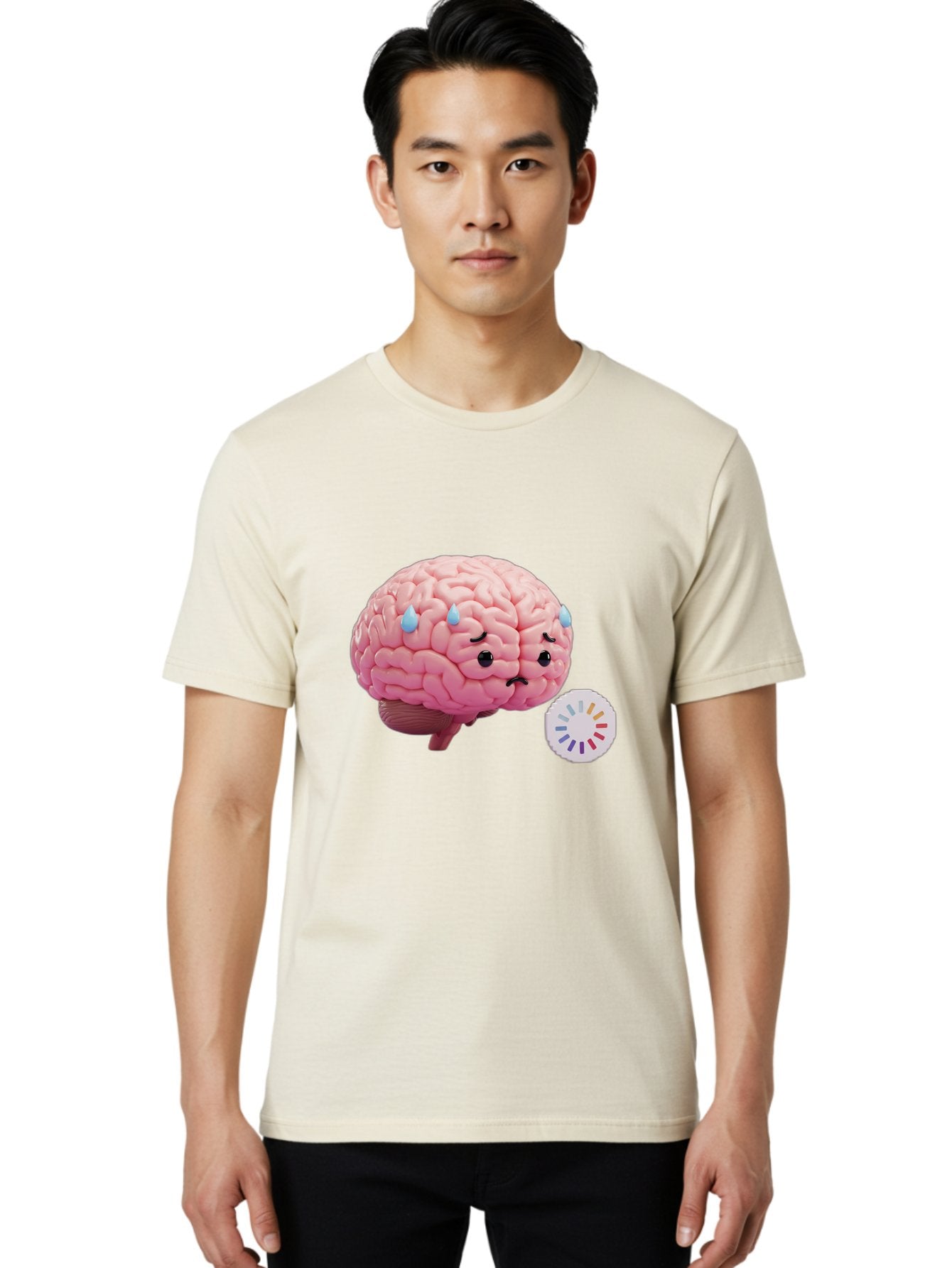 Frowning-Brain Men'S Graphic Tee, 100% Cotton, Comfortable Casual Summer Wear, Machine Washable, Cartoon Brain, Sad Face, Blue Tears, Frowning, Unhappy, Circular Color Palette, Brain Model, Emotional Expression, Human Anatomy Baa692 16