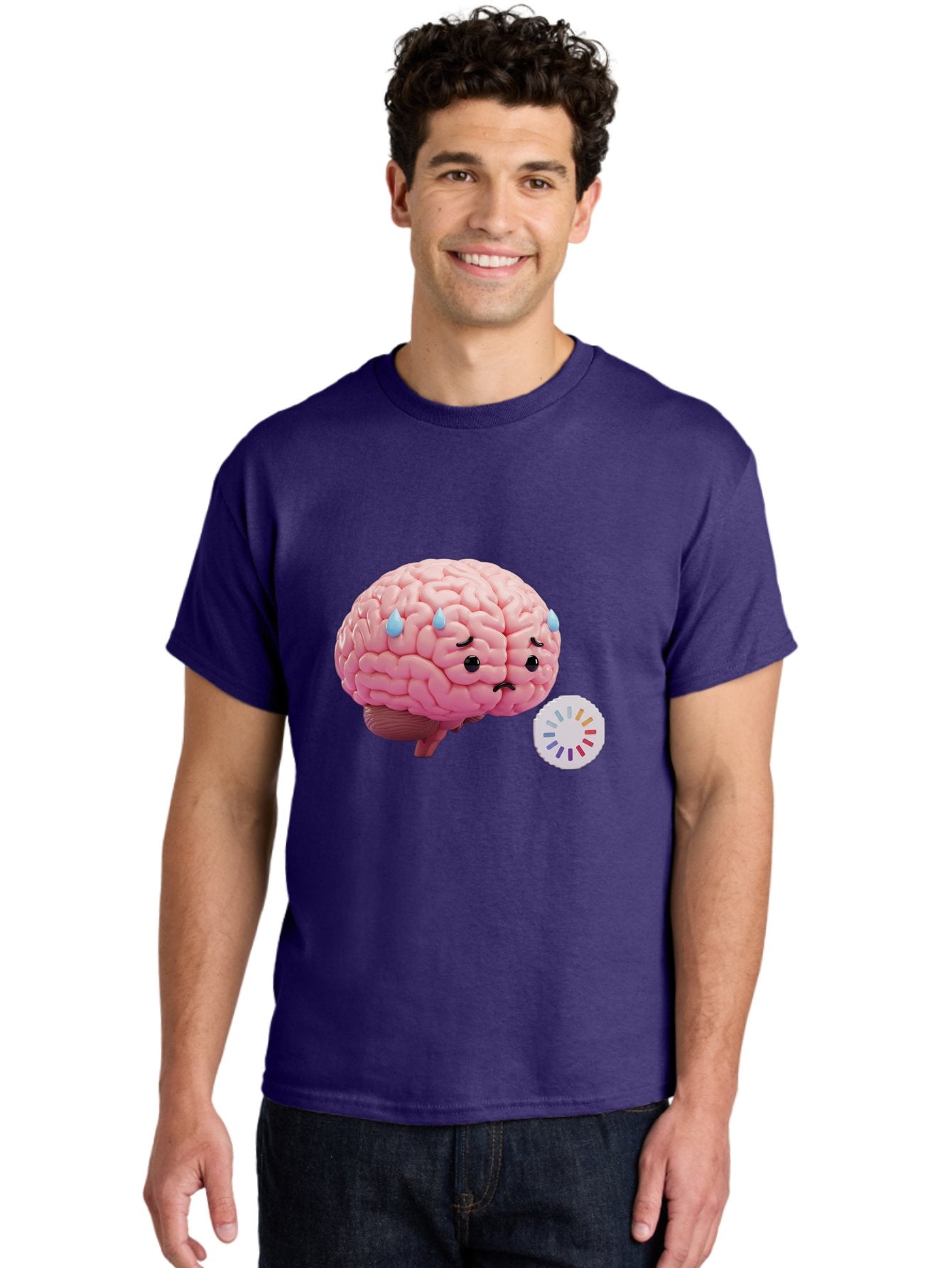 Frowning-Brain Men'S Graphic Tee, 100% Cotton, Comfortable Casual Summer Wear, Machine Washable, Cartoon Brain, Sad Face, Blue Tears, Frowning, Unhappy, Circular Color Palette, Brain Model, Emotional Expression, Human Anatomy Baa692 26