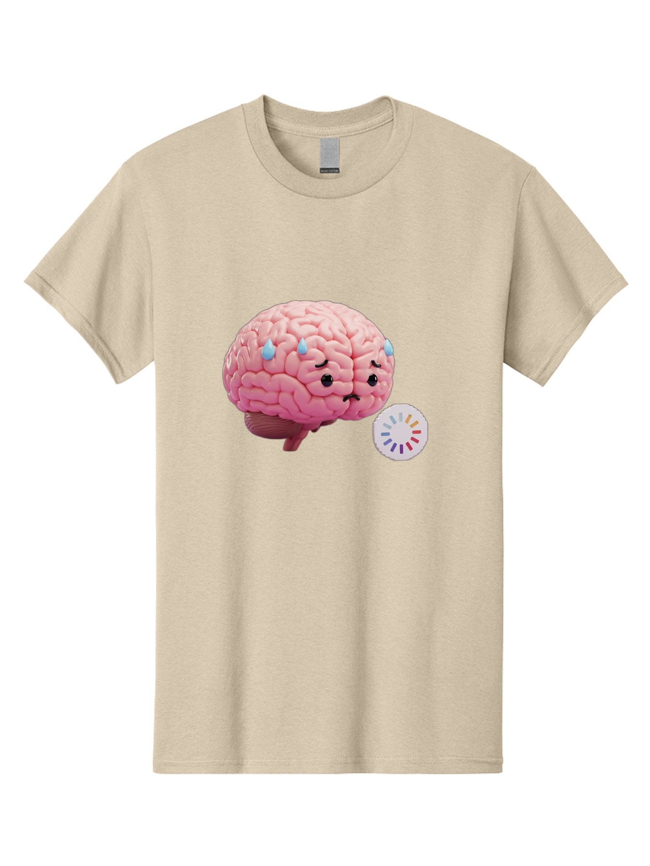 Frowning-Brain Men'S Graphic Tee, 100% Cotton, Comfortable Casual Summer Wear, Machine Washable, Cartoon Brain, Sad Face, Blue Tears, Frowning, Unhappy, Circular Color Palette, Brain Model, Emotional Expression, Human Anatomy Baa692