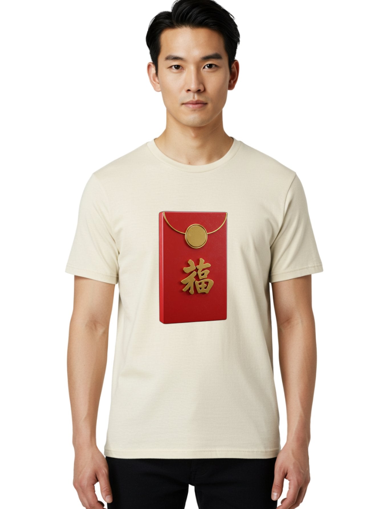 Fu-1 Men'S Graphic Tee, 100% Cotton, Comfortable Casual Summer Wear, Machine Washable, Red Envelope With Gold Seal, Gold Character Fu, Chinese New Year, Lucky Money, Prosperity Symbol, Cultural Heritage, Traditional Gift Baa693 24