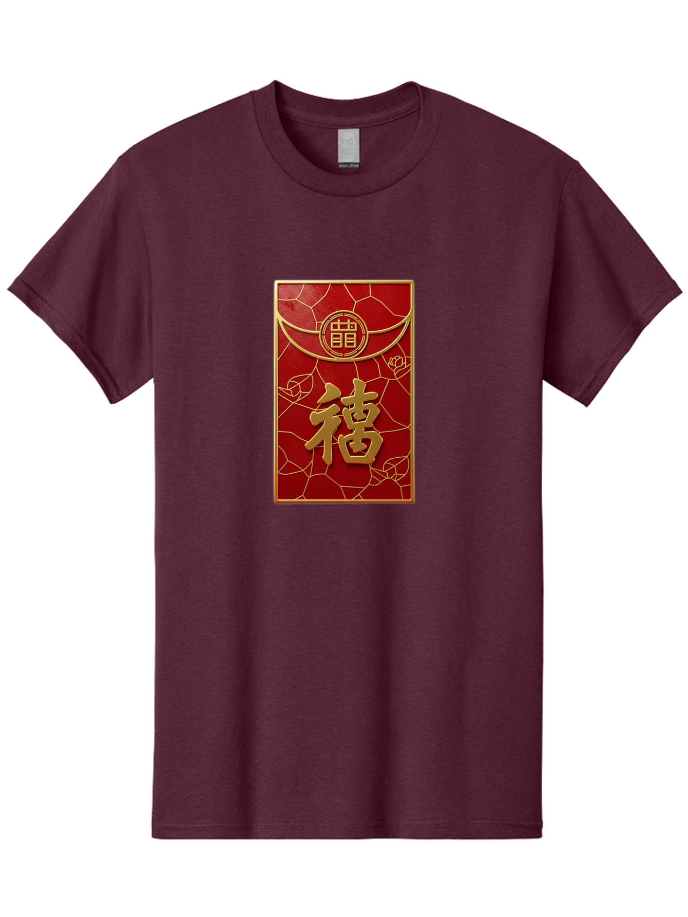 Fu-2 Men'S Graphic Tee, 100% Cotton, Comfortable Casual Summer Wear, Machine Washable, Red Envelope, Gold Chinese Characters, Chinese New Year, Prosperity Symbol, Lucky Money, Cultural Heritage, Traditional Gift, Fu Character, Elegant Design, Baa694 5