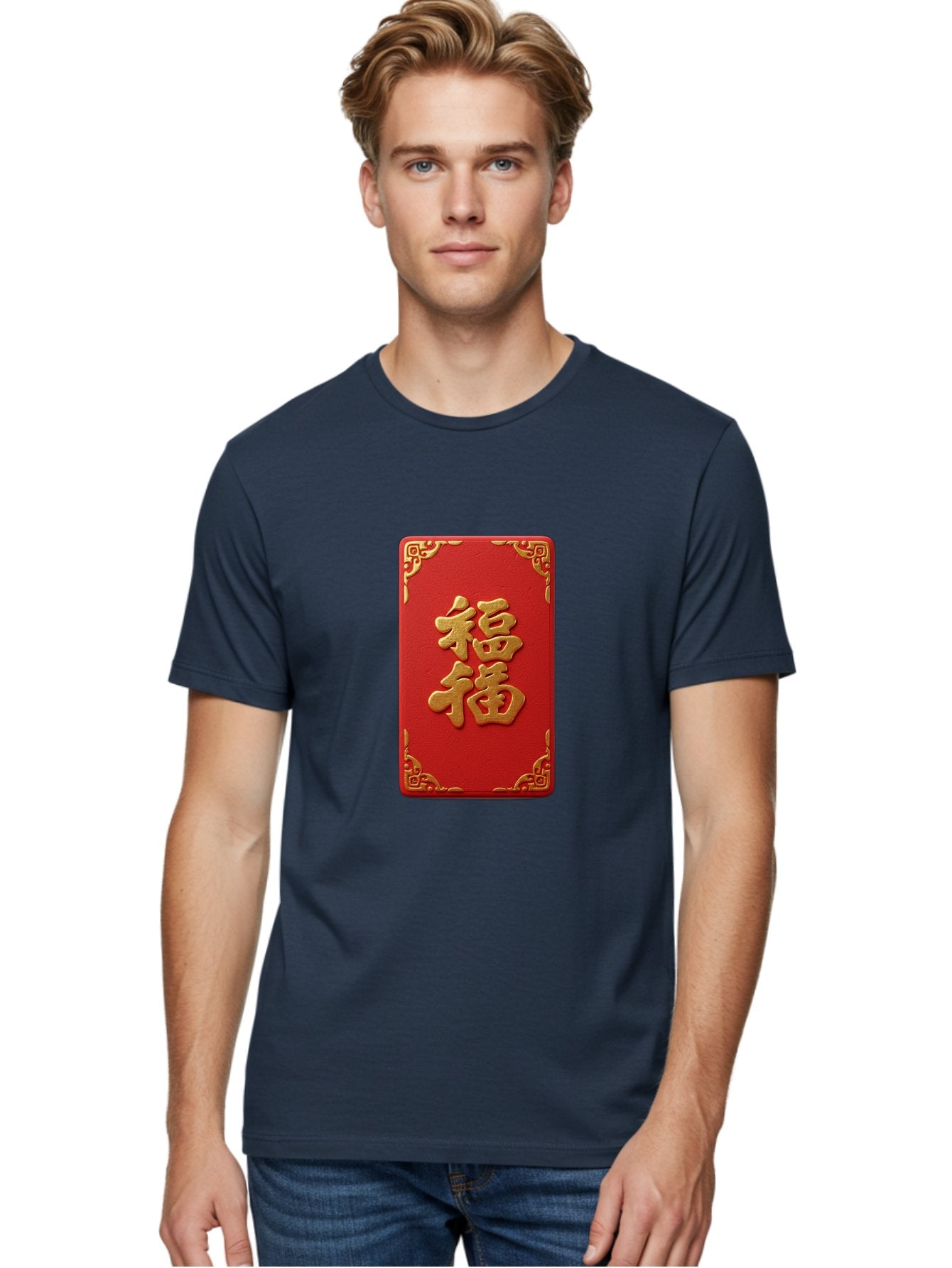 Fu-3 Men'S Graphic Tee, 100% Cotton, Comfortable Casual Summer Wear, Machine Washable, Red Envelope, Gold Trim, Chinese New Year, Good Fortune, Prosperity, Luck, Traditional Culture, Chinese Character Baa695 16