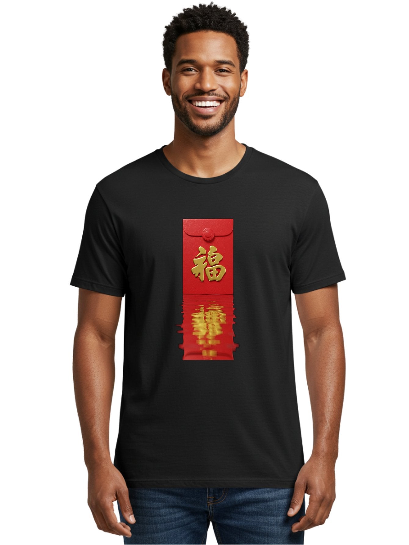 Fu-6 Men'S Graphic Tee, 100% Cotton, Comfortable Casual Summer Wear, Machine Washable, Red Envelope, Chinese New Year, Gold Character, Fu Symbol, Prosperity, Good Fortune, Lucky Money, Cultural Heritage, Traditional Gift Baa698 23