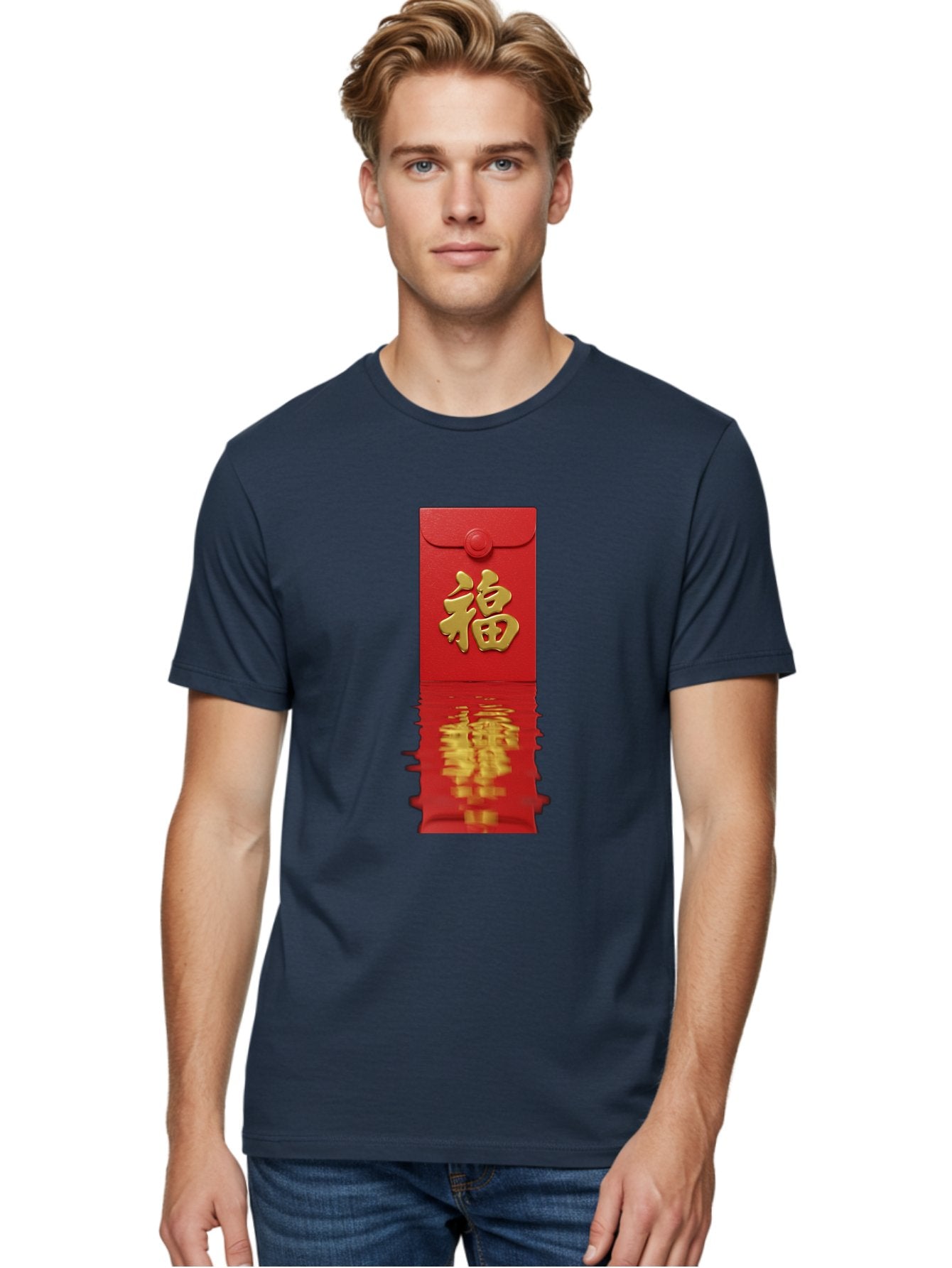 Fu-6 Men'S Graphic Tee, 100% Cotton, Comfortable Casual Summer Wear, Machine Washable, Red Envelope, Chinese New Year, Gold Character, Fu Symbol, Prosperity, Good Fortune, Lucky Money, Cultural Heritage, Traditional Gift Baa698 22