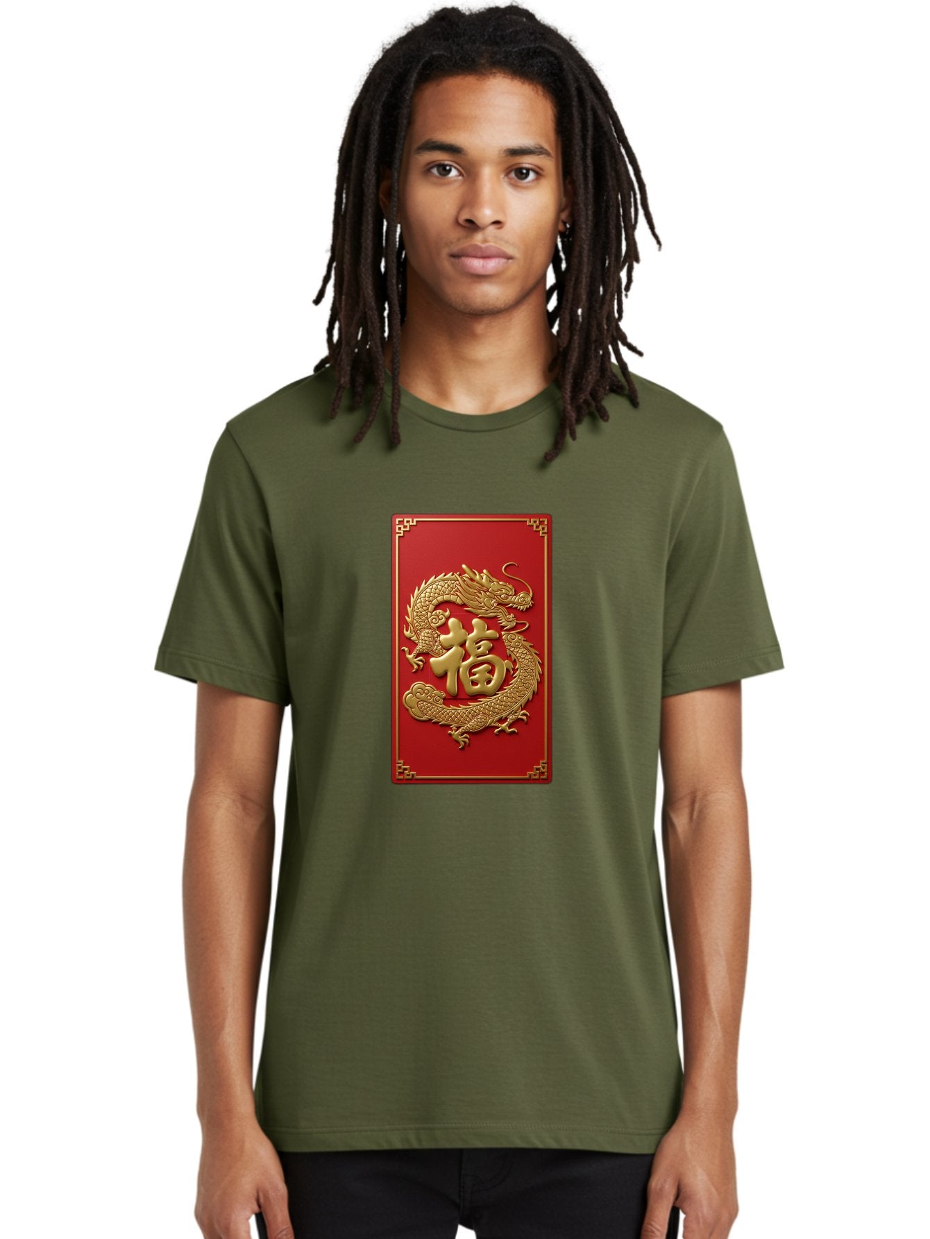 Fu-Dragon Men'S Graphic Tee, 100% Cotton, Comfortable Casual Summer Wear, Machine Washable, Golden Dragon, Chinese Character, Red Envelope, Good Fortune, Prosperity, Chinese New Year, Dragon Symbol, Auspicious Design Baa699 29