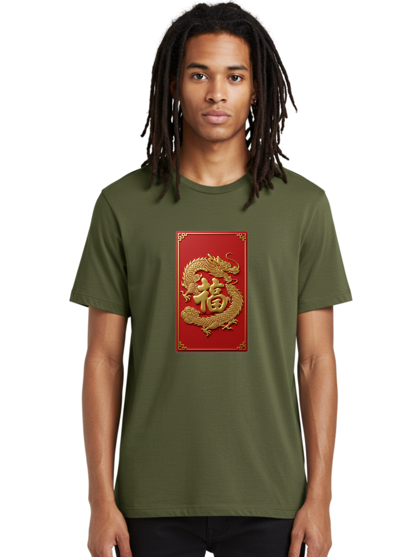 Fu-Dragon Men'S Graphic Tee, 100% Cotton, Comfortable Casual Summer Wear, Machine Washable, Golden Dragon, Chinese Character, Red Envelope, Good Fortune, Prosperity, Chinese New Year, Dragon Symbol, Auspicious Design Baa699 4