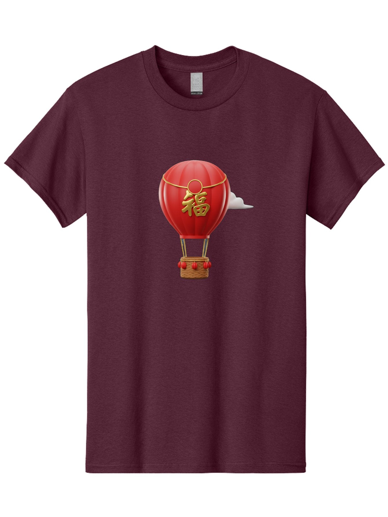 Fu-Hot-Air-Balloon Men'S Graphic Tee, 100% Cotton, Comfortable Casual Summer Wear, Machine Washable, Hot Air Balloon, Red Balloon, Chinese Character, Golden Fu, Good Fortune, Prosperity, Chinese Culture, Festive Decoration, Celebratory Symbol Baa700 4