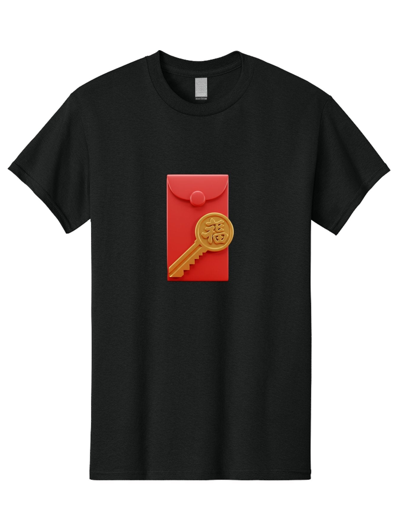 Fu-Key-Envelope Men'S Graphic Tee, 100% Cotton, Comfortable Casual Summer Wear, Machine Washable, Red Envelope, Gold Key, Chinese Character, Fu Symbol, Prosperity, Good Fortune, Luck, Chinese New Year, Gift Baa701 14