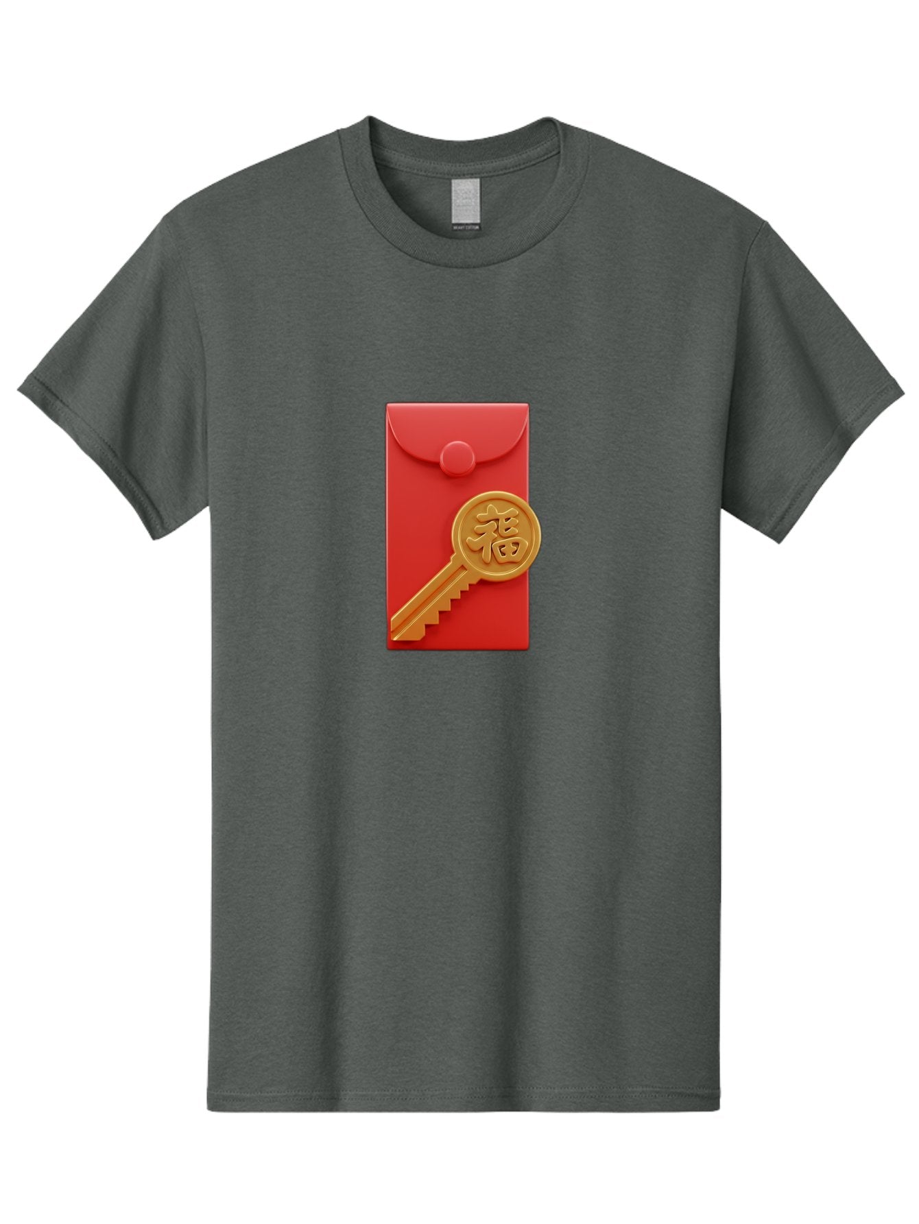 Fu-Key-Envelope Men'S Graphic Tee, 100% Cotton, Comfortable Casual Summer Wear, Machine Washable, Red Envelope, Gold Key, Chinese Character, Fu Symbol, Prosperity, Good Fortune, Luck, Chinese New Year, Gift Baa701 12