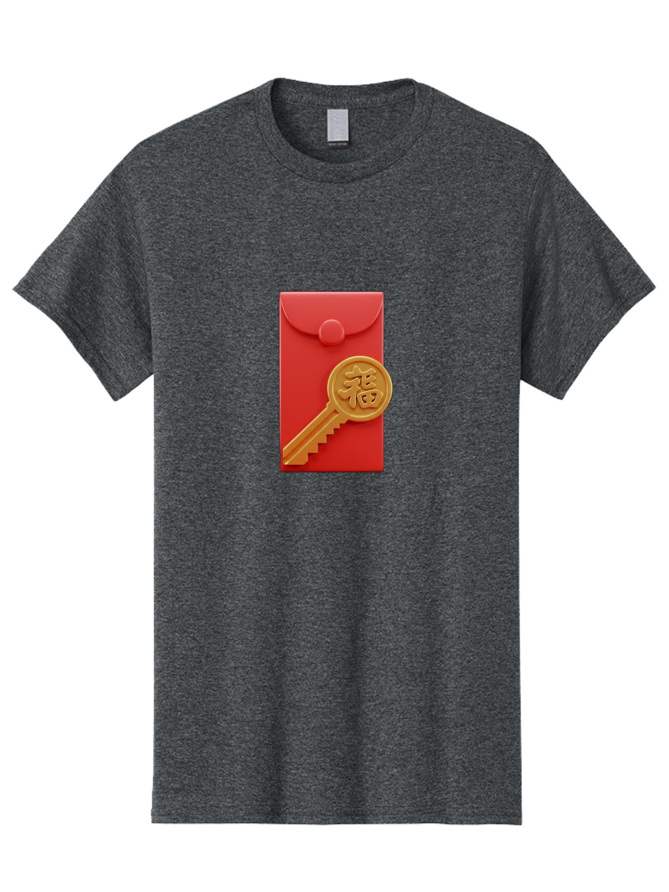 Fu-Key-Envelope Men'S Graphic Tee, 100% Cotton, Comfortable Casual Summer Wear, Machine Washable, Red Envelope, Gold Key, Chinese Character, Fu Symbol, Prosperity, Good Fortune, Luck, Chinese New Year, Gift Baa701 13