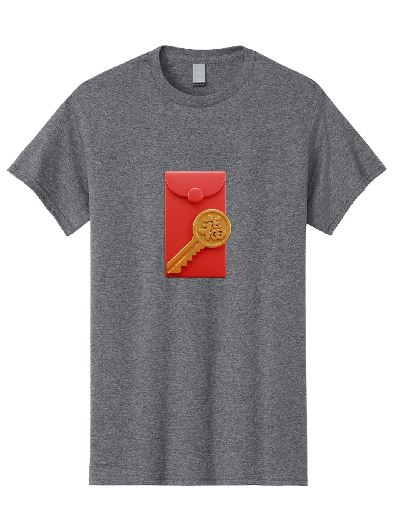 Fu-Key-Envelope Men'S Graphic Tee, 100% Cotton, Comfortable Casual Summer Wear, Machine Washable, Red Envelope, Gold Key, Chinese Character, Fu Symbol, Prosperity, Good Fortune, Luck, Chinese New Year, Gift Baa701 4