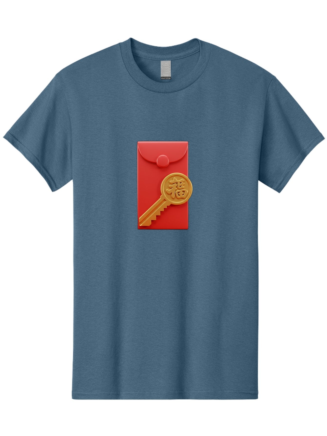 Fu-Key-Envelope Men'S Graphic Tee, 100% Cotton, Comfortable Casual Summer Wear, Machine Washable, Red Envelope, Gold Key, Chinese Character, Fu Symbol, Prosperity, Good Fortune, Luck, Chinese New Year, Gift Baa701 8