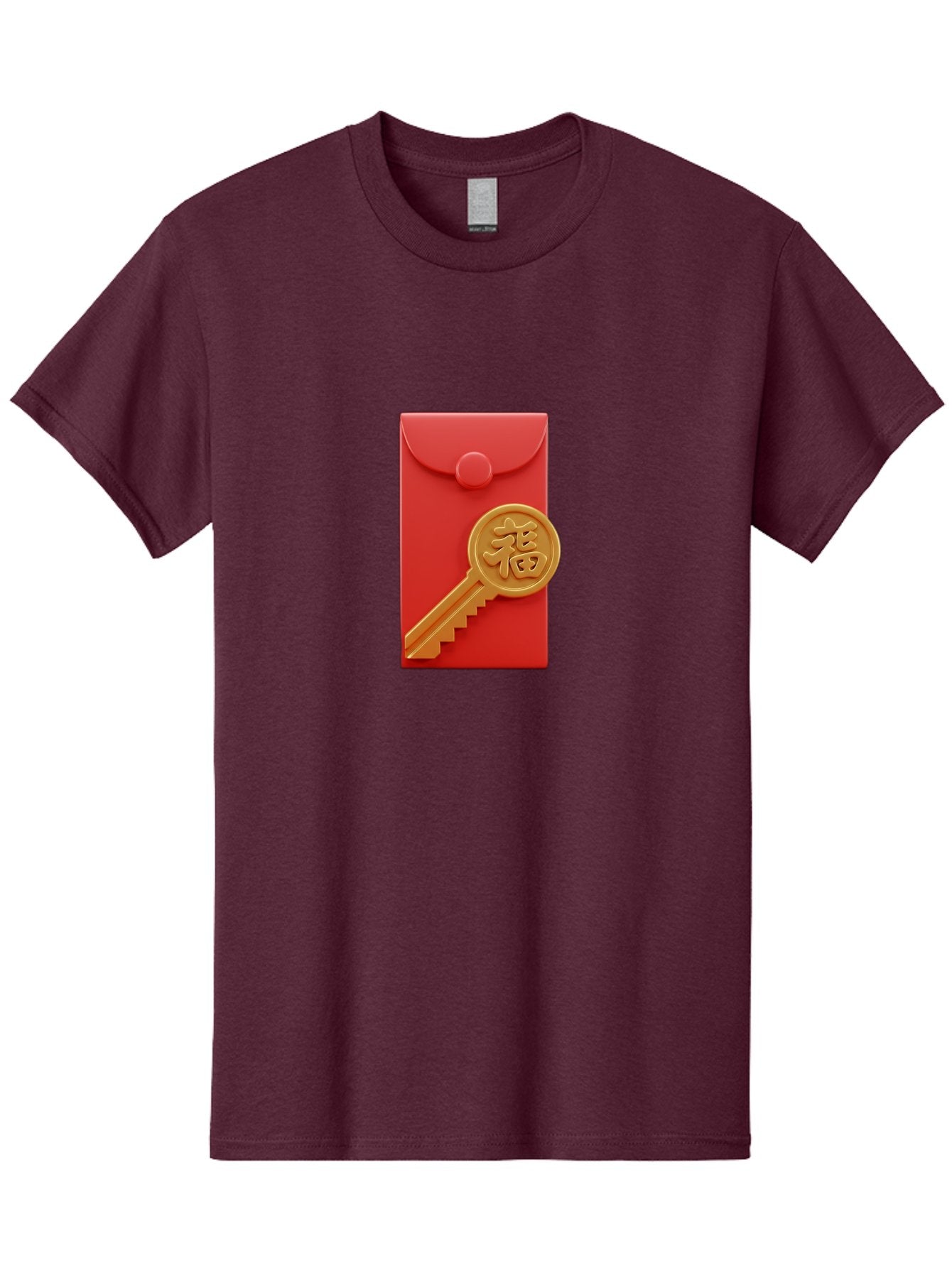 Fu-Key-Envelope Men'S Graphic Tee, 100% Cotton, Comfortable Casual Summer Wear, Machine Washable, Red Envelope, Gold Key, Chinese Character, Fu Symbol, Prosperity, Good Fortune, Luck, Chinese New Year, Gift Baa701 9