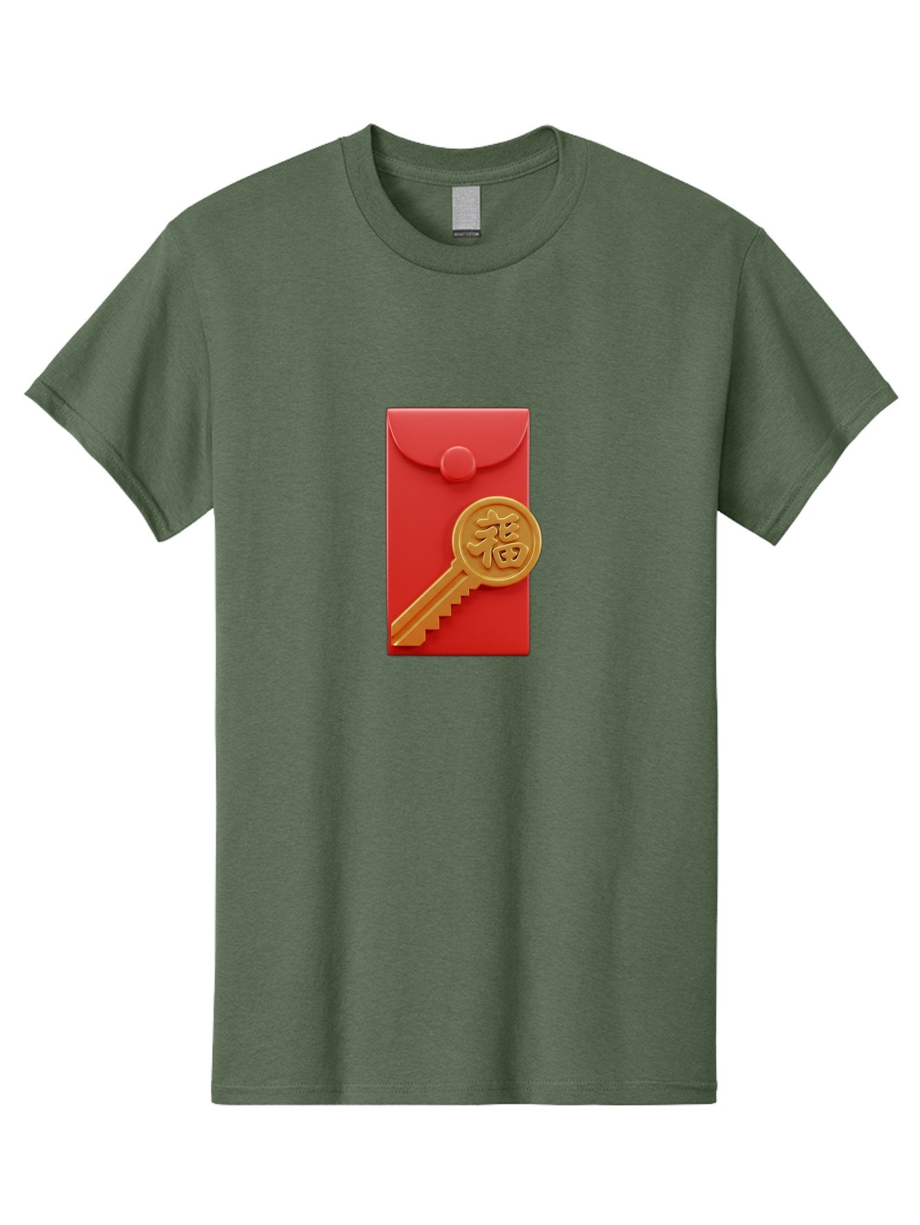 Fu-Key-Envelope Men'S Graphic Tee, 100% Cotton, Comfortable Casual Summer Wear, Machine Washable, Red Envelope, Gold Key, Chinese Character, Fu Symbol, Prosperity, Good Fortune, Luck, Chinese New Year, Gift Baa701 7