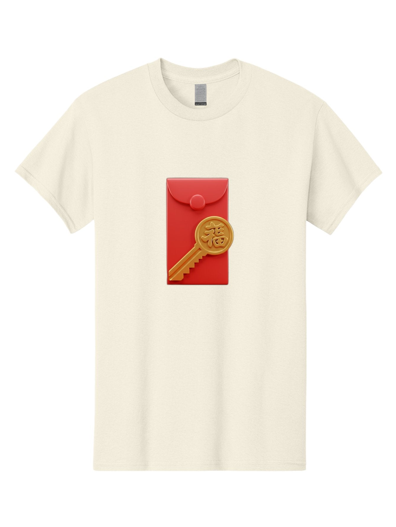 Fu-Key-Envelope Men'S Graphic Tee, 100% Cotton, Comfortable Casual Summer Wear, Machine Washable, Red Envelope, Gold Key, Chinese Character, Fu Symbol, Prosperity, Good Fortune, Luck, Chinese New Year, Gift Baa701 10