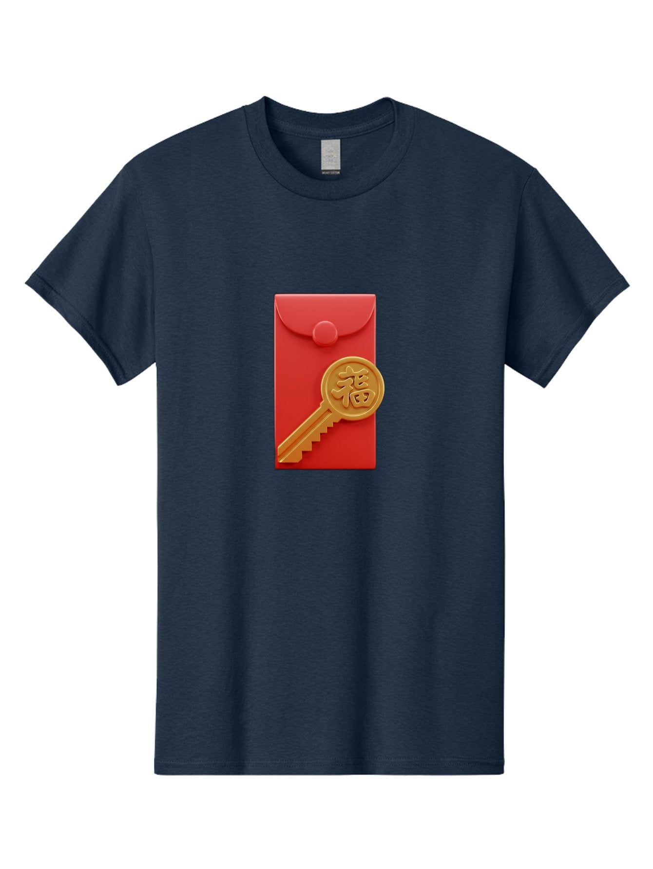 Fu-Key-Envelope Men'S Graphic Tee, 100% Cotton, Comfortable Casual Summer Wear, Machine Washable, Red Envelope, Gold Key, Chinese Character, Fu Symbol, Prosperity, Good Fortune, Luck, Chinese New Year, Gift Baa701 3