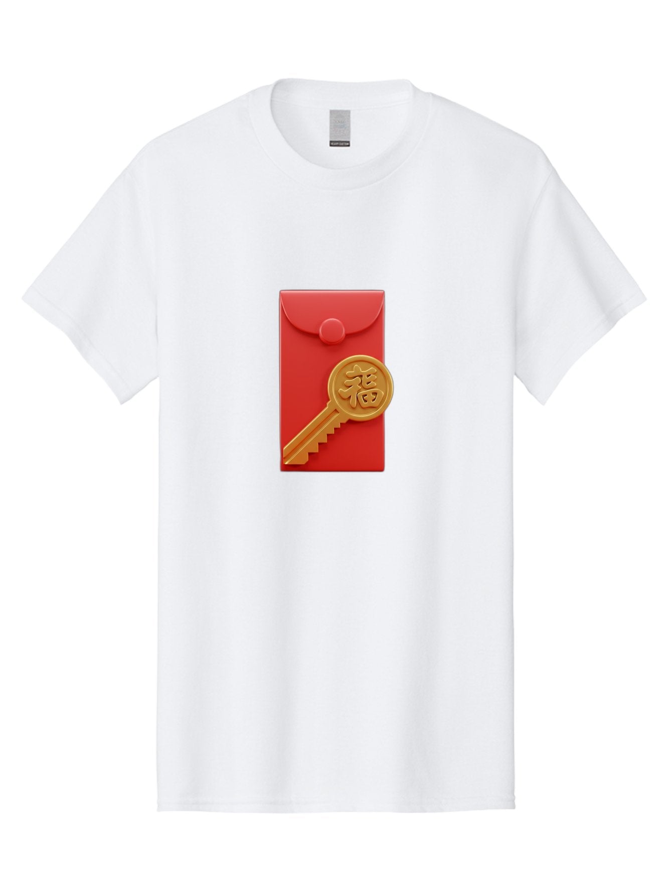Fu-Key-Envelope Men'S Graphic Tee, 100% Cotton, Comfortable Casual Summer Wear, Machine Washable, Red Envelope, Gold Key, Chinese Character, Fu Symbol, Prosperity, Good Fortune, Luck, Chinese New Year, Gift Baa701 11