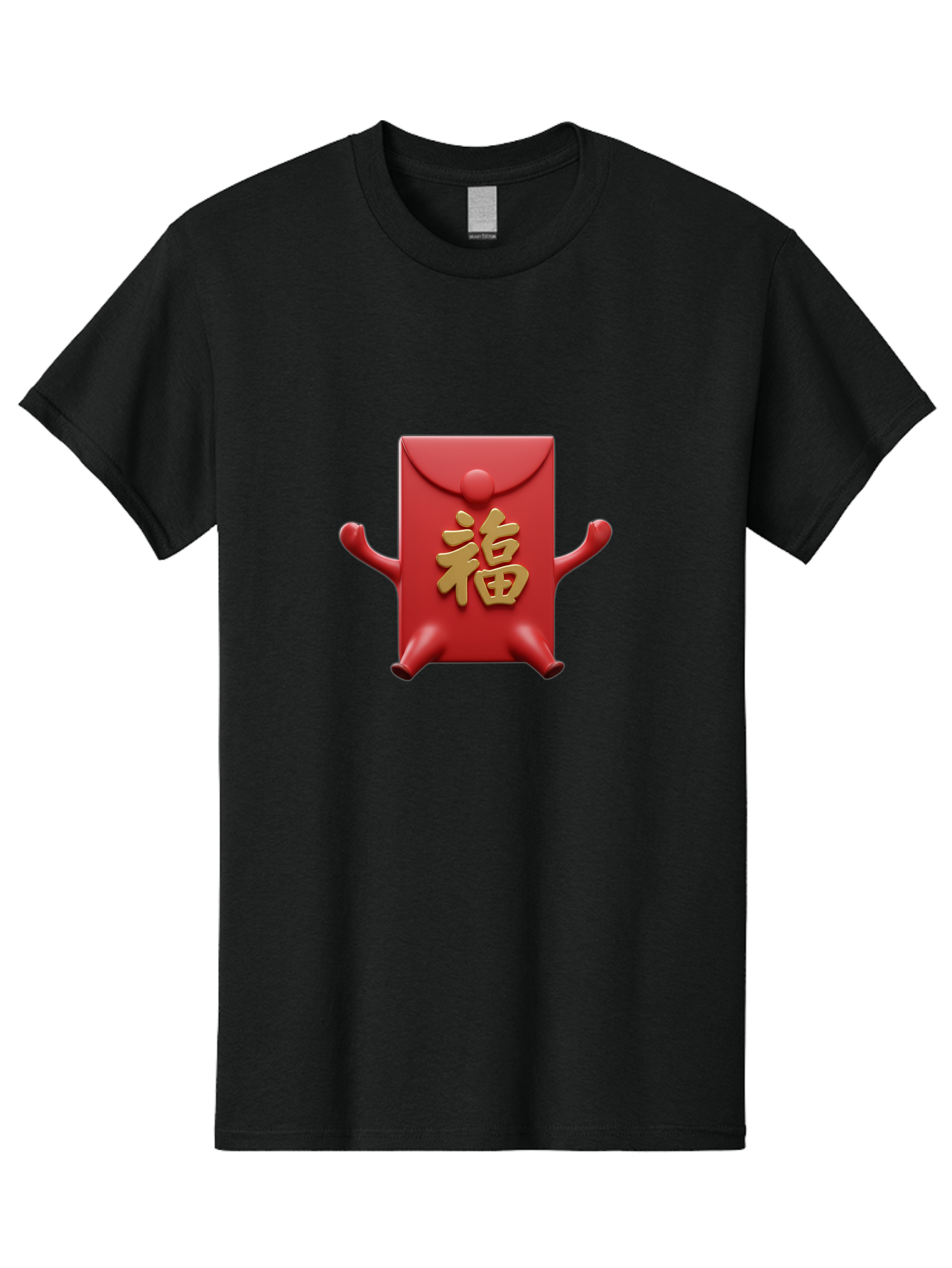 Fu-Lu Men'S Graphic Tee, 100% Cotton, Comfortable Casual Summer Wear, Machine Washable, Red Envelope Character, Chinese New Year, Hongbao Design, Playful Animation, Gold Chinese Characters, Cultural Symbol, Festive Greeting, Lucky Money Baa702 11