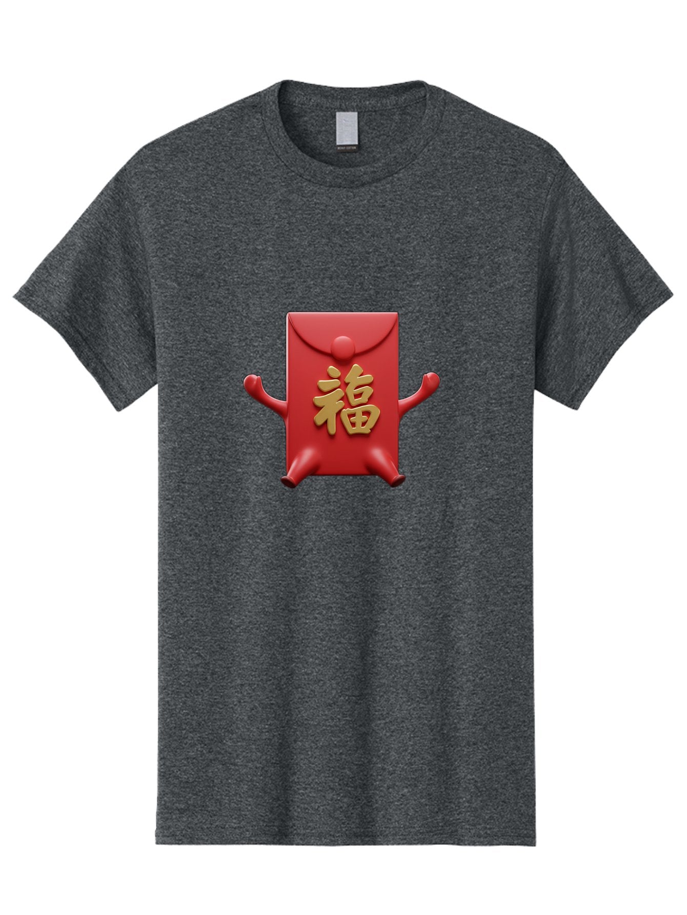 Fu-Lu Men'S Graphic Tee, 100% Cotton, Comfortable Casual Summer Wear, Machine Washable, Red Envelope Character, Chinese New Year, Hongbao Design, Playful Animation, Gold Chinese Characters, Cultural Symbol, Festive Greeting, Lucky Money Baa702 5