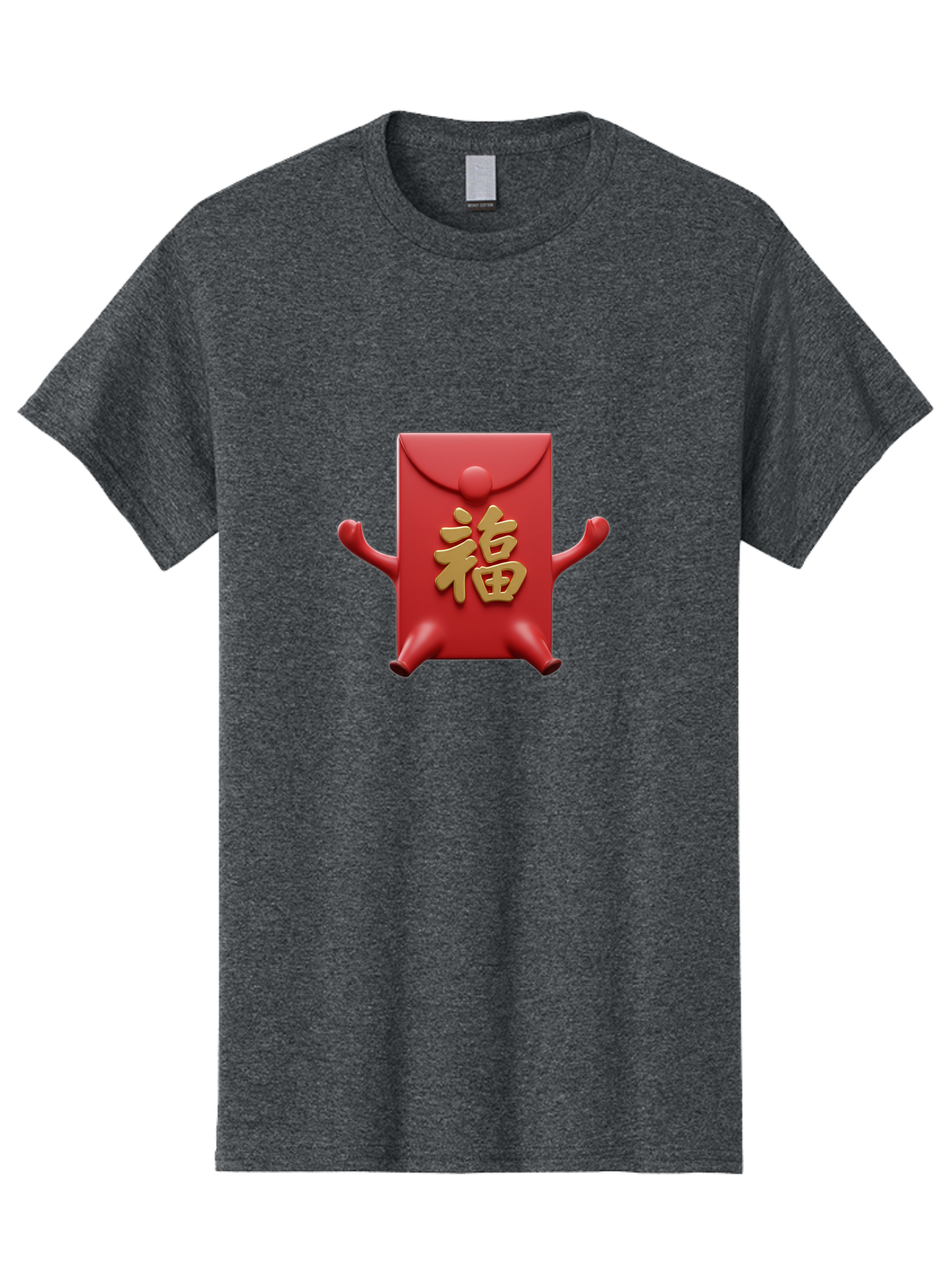 Fu-Lu Men'S Graphic Tee, 100% Cotton, Comfortable Casual Summer Wear, Machine Washable, Red Envelope Character, Chinese New Year, Hongbao Design, Playful Animation, Gold Chinese Characters, Cultural Symbol, Festive Greeting, Lucky Money Baa702 15