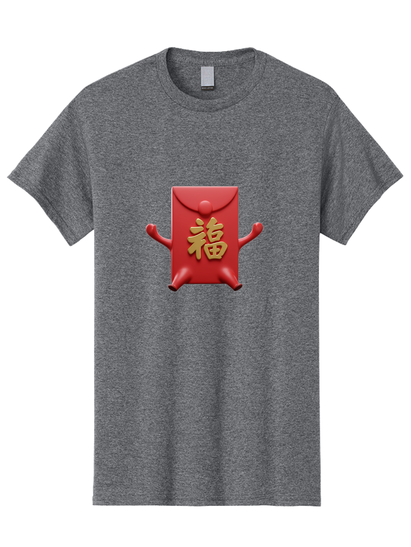 Fu-Lu Men'S Graphic Tee, 100% Cotton, Comfortable Casual Summer Wear, Machine Washable, Red Envelope Character, Chinese New Year, Hongbao Design, Playful Animation, Gold Chinese Characters, Cultural Symbol, Festive Greeting, Lucky Money Baa702 25