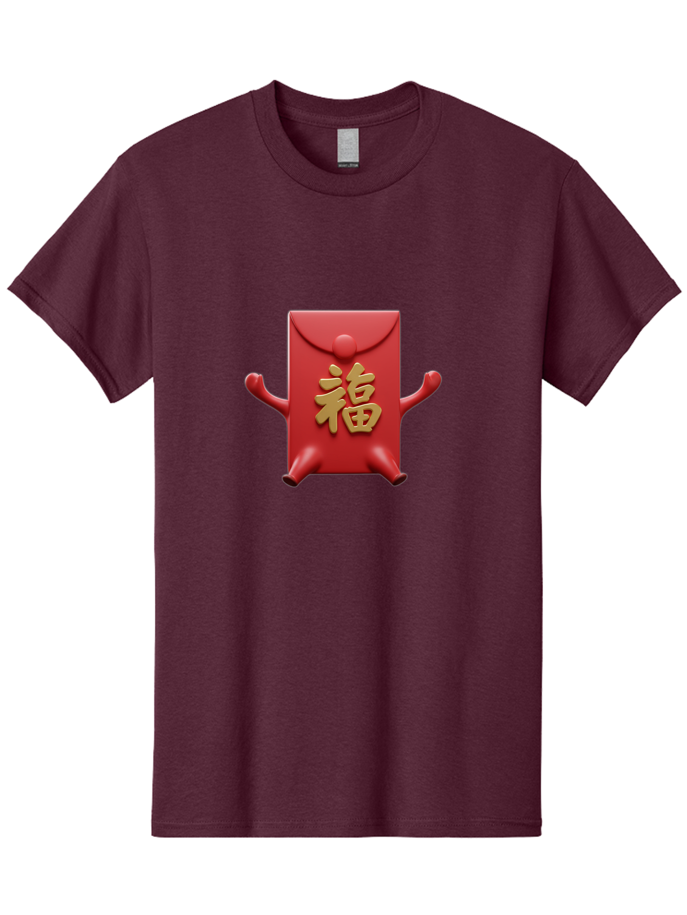 Fu-Lu Men'S Graphic Tee, 100% Cotton, Comfortable Casual Summer Wear, Machine Washable, Red Envelope Character, Chinese New Year, Hongbao Design, Playful Animation, Gold Chinese Characters, Cultural Symbol, Festive Greeting, Lucky Money Baa702
