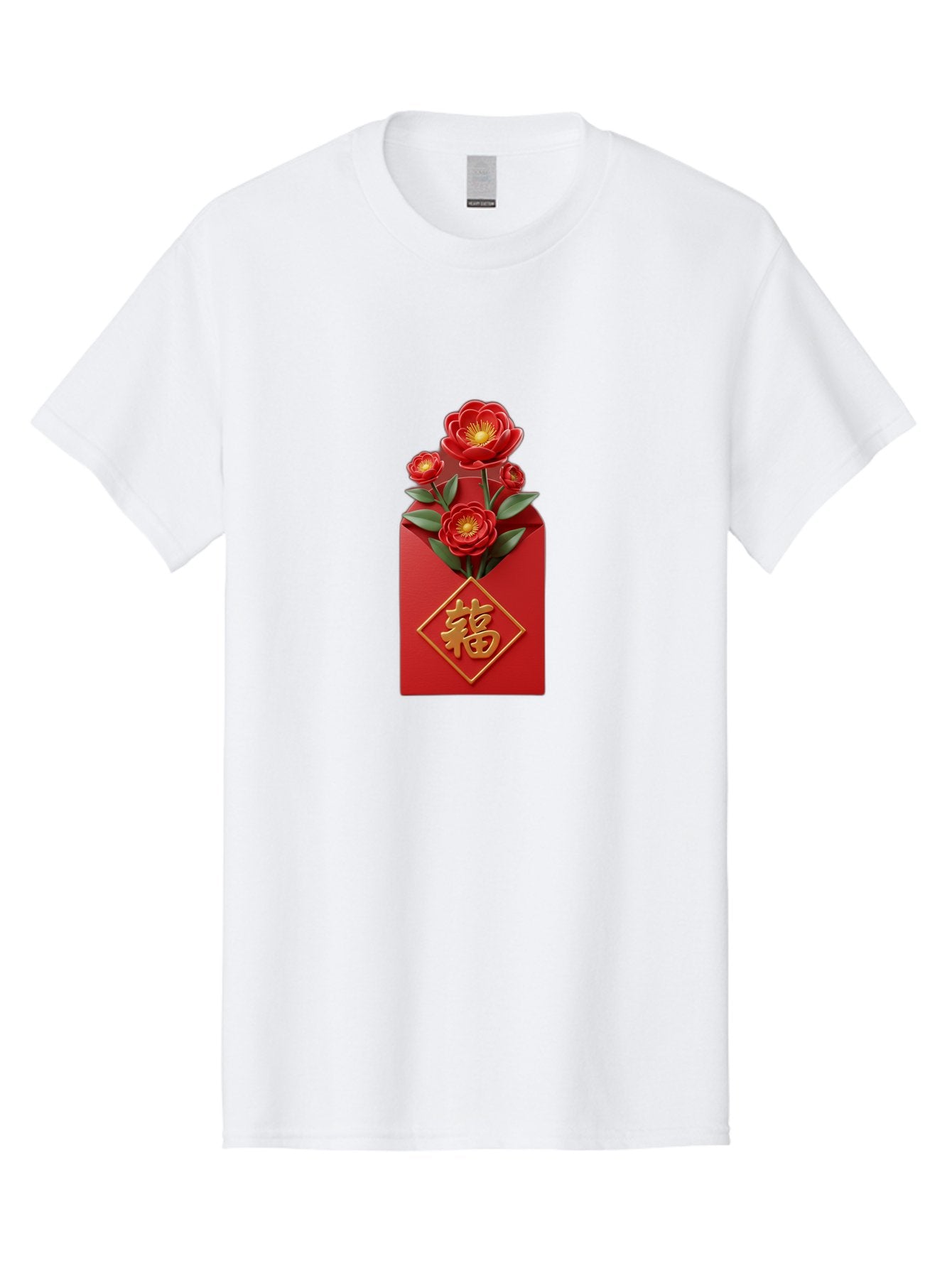 Fu-Red-Envelope-1 Men'S Graphic Tee, 100% Cotton, Comfortable Casual Summer Wear, Machine Washable, Red Envelope With Flowers, Chinese New Year Decoration, Blooming Flowers, Gold Chinese Character, Fu Symbol, Prosperity Symbol, Good Fortune, Baa703 10