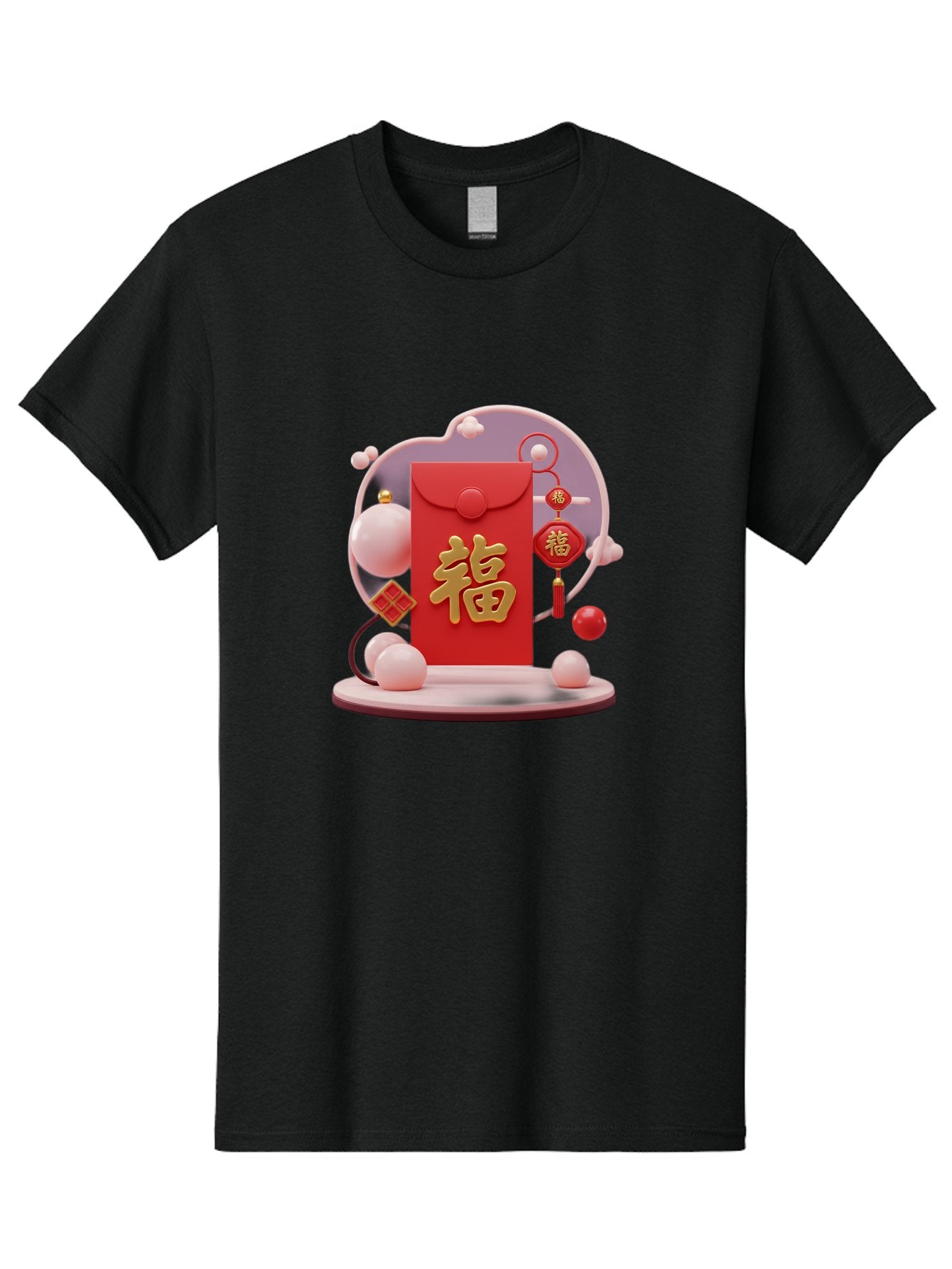 Fu-Red-Envelope Men'S Graphic Tee, 100% Cotton, Comfortable Casual Summer Wear, Machine Washable, Red Envelope, Chinese New Year, Fu Character, Gold Symbol, Traditional Decoration, Cultural Heritage, Prosperity, Good Fortune, Baa704 13