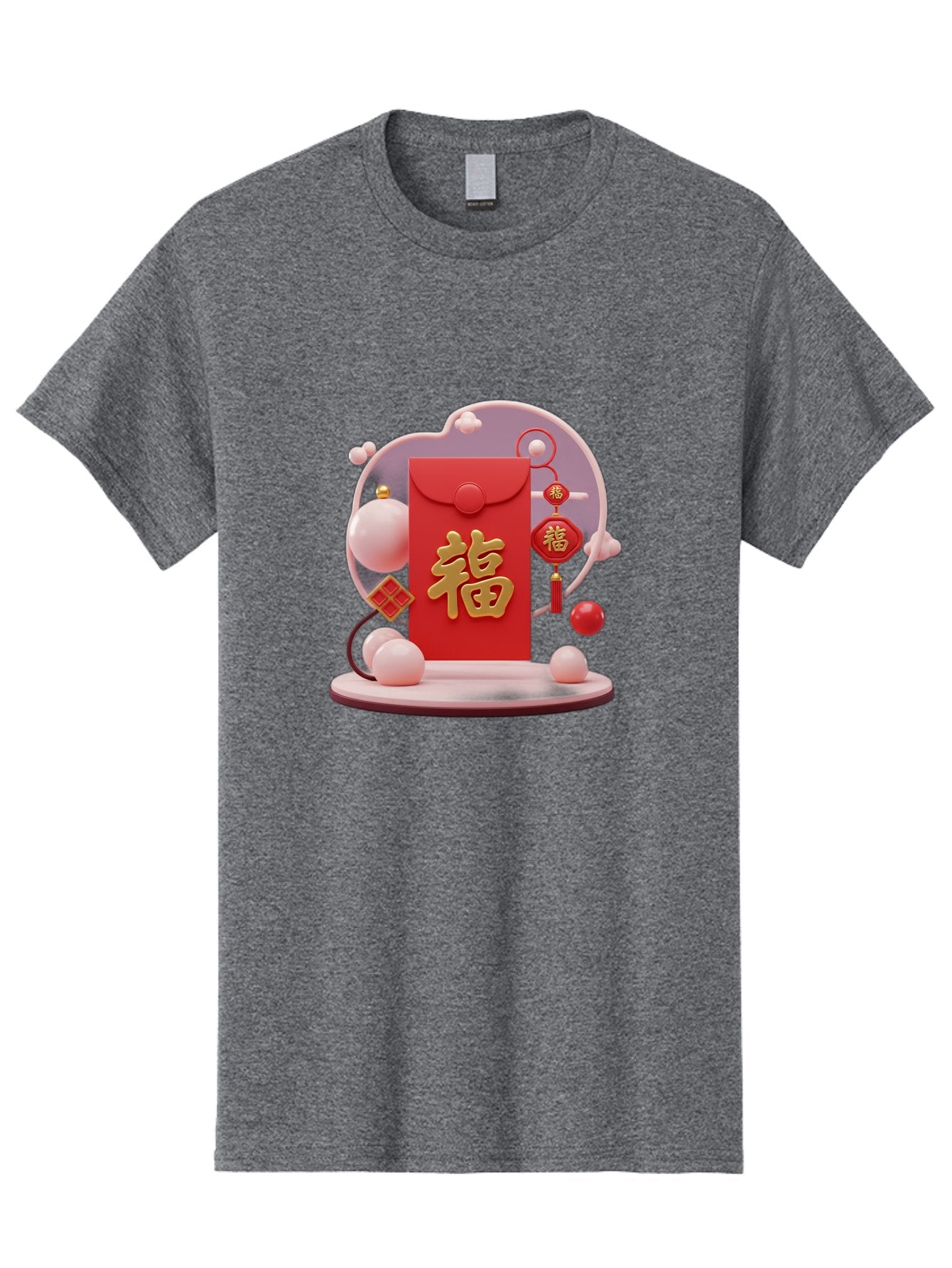 Fu-Red-Envelope Men'S Graphic Tee, 100% Cotton, Comfortable Casual Summer Wear, Machine Washable, Red Envelope, Chinese New Year, Fu Character, Gold Symbol, Traditional Decoration, Cultural Heritage, Prosperity, Good Fortune, Baa704 5