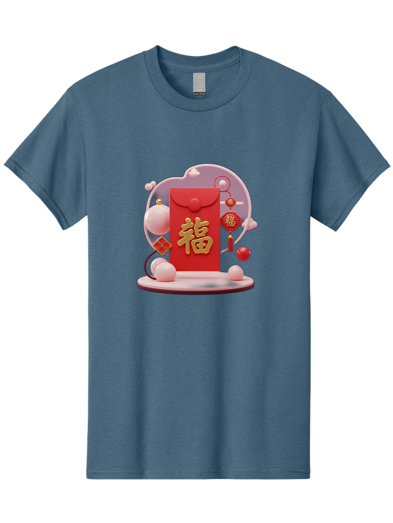 Fu-Red-Envelope Men'S Graphic Tee, 100% Cotton, Comfortable Casual Summer Wear, Machine Washable, Red Envelope, Chinese New Year, Fu Character, Gold Symbol, Traditional Decoration, Cultural Heritage, Prosperity, Good Fortune, Baa704