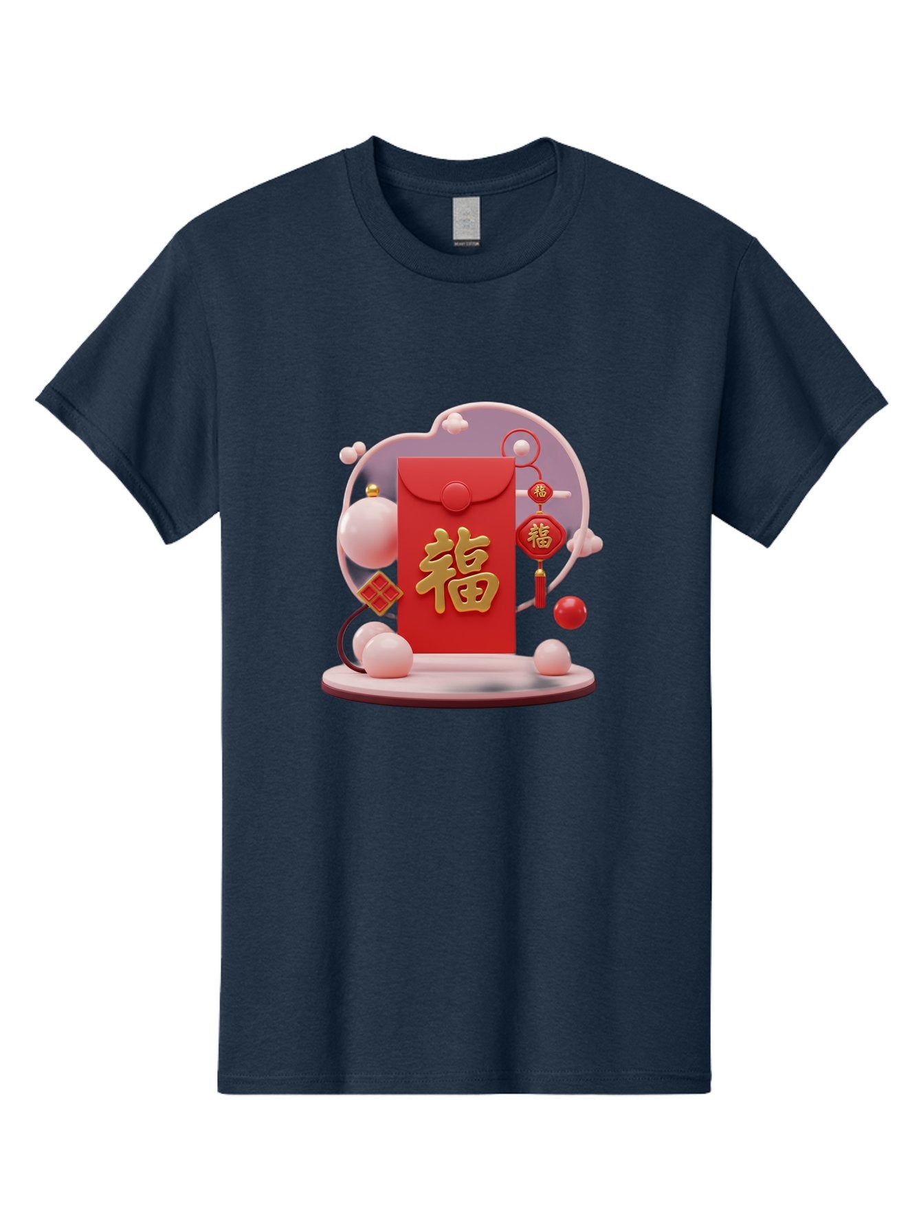 Fu-Red-Envelope Men'S Graphic Tee, 100% Cotton, Comfortable Casual Summer Wear, Machine Washable, Red Envelope, Chinese New Year, Fu Character, Gold Symbol, Traditional Decoration, Cultural Heritage, Prosperity, Good Fortune, Baa704 4