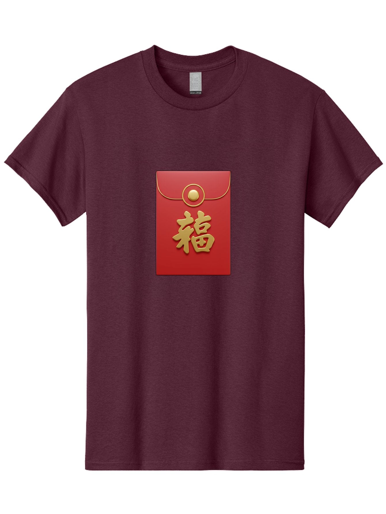 Fu Men'S Graphic Tee, 100% Cotton, Comfortable Casual Summer Wear, Machine Washable, Red Envelope With Gold Clasp, Chinese Character For Good Fortune, Fu Symbol, Gold Accents, Traditional Chinese Gift, Auspicious Symbol, Lucky Charm, Baa705 10