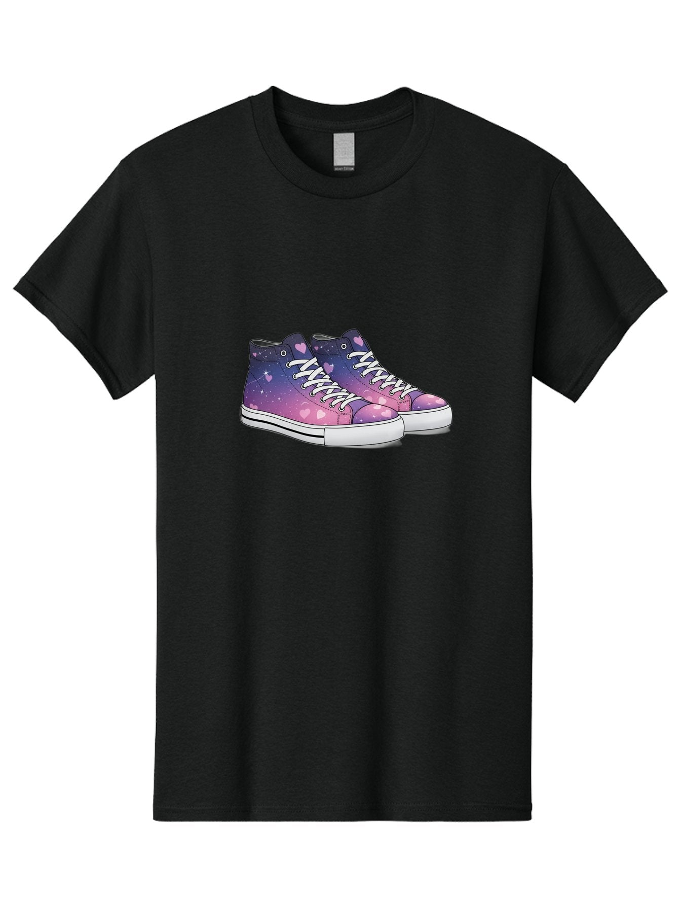 Galaxy-Sneakers Men'S Graphic Tee, 100% Cotton, Comfortable Casual Summer Wear, Machine Washable, Galaxy Print Sneakers, Purple And Pink Ombre, Heart Details, White Laces, Platform Shoes, Fashion Sneakers, Trendy Footwear, Cartoon Style, Baa707 14